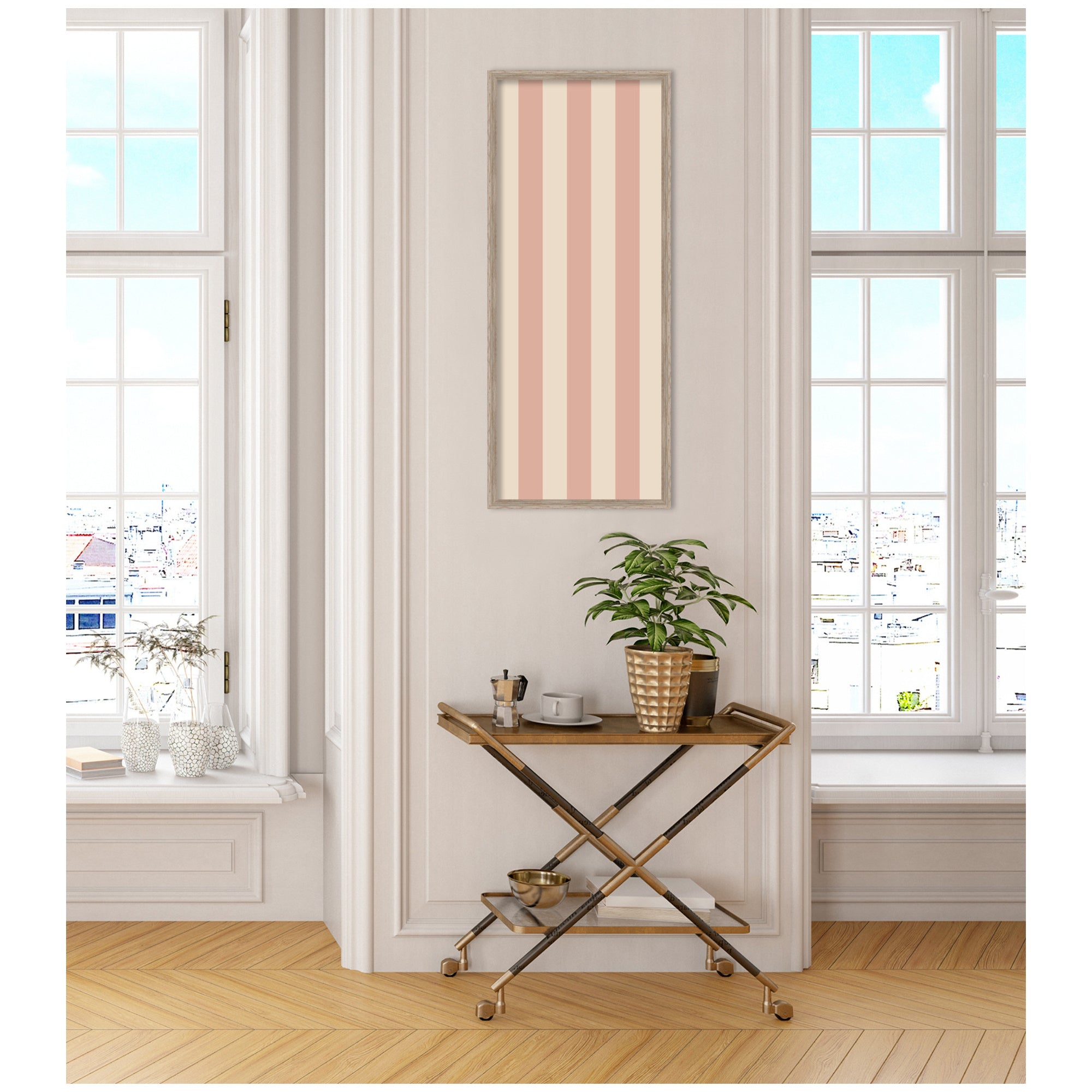 Framed Fabric Pinboard Wide Stripes Pink Wall Organization