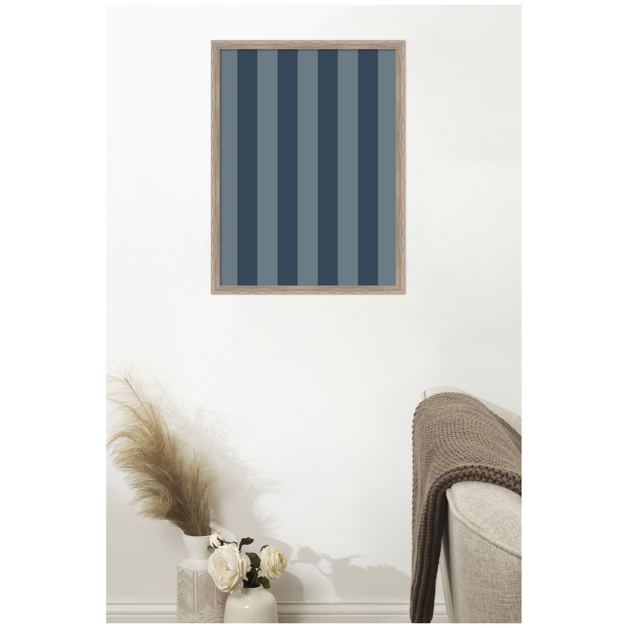 Framed Fabric Pinboard Wide Stripes Blue Wall Organization