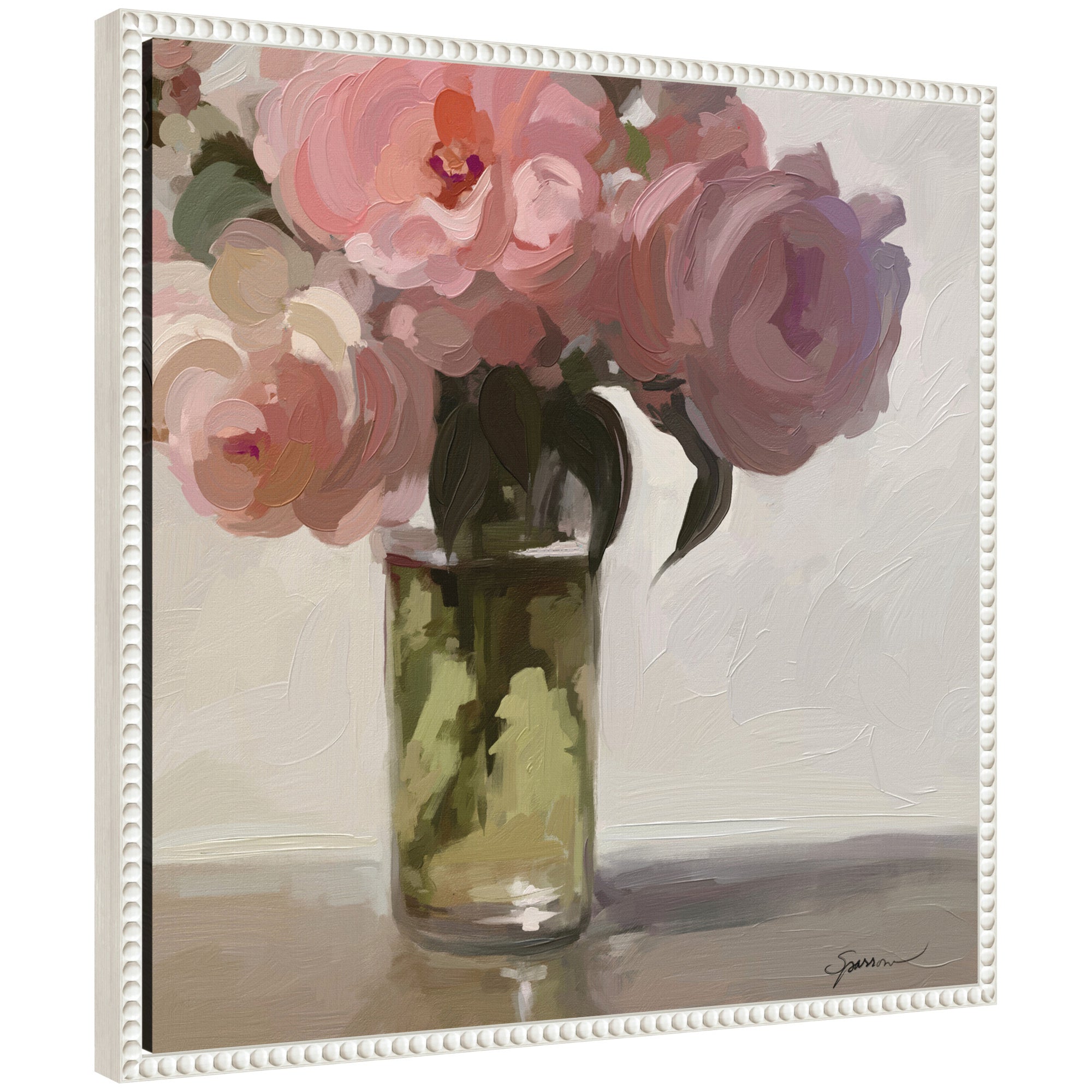 Framed Canvas 22x22 Sylvie Beaded White 1