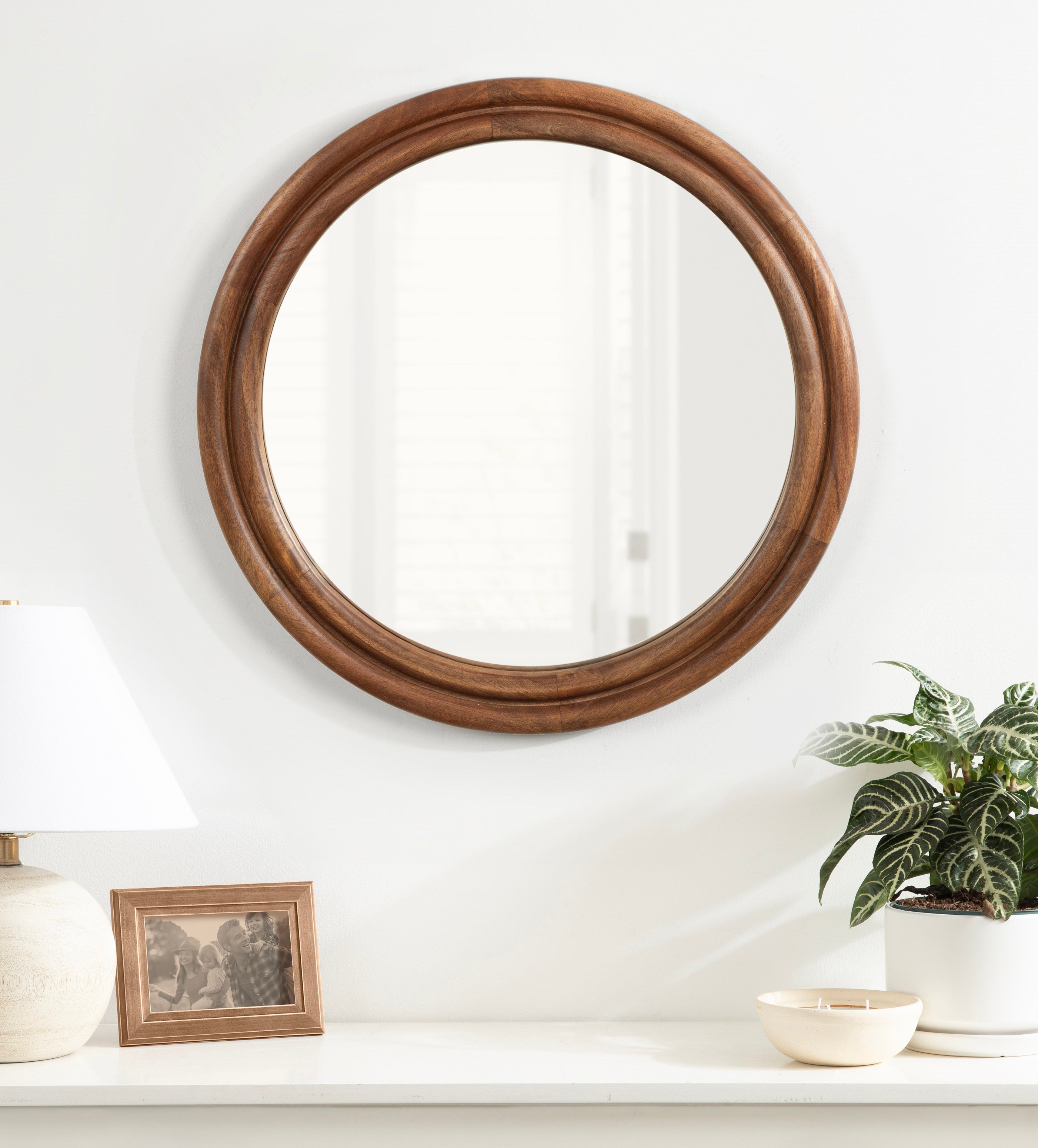 Round Mirror Walnut Brown 26" Diameter 6