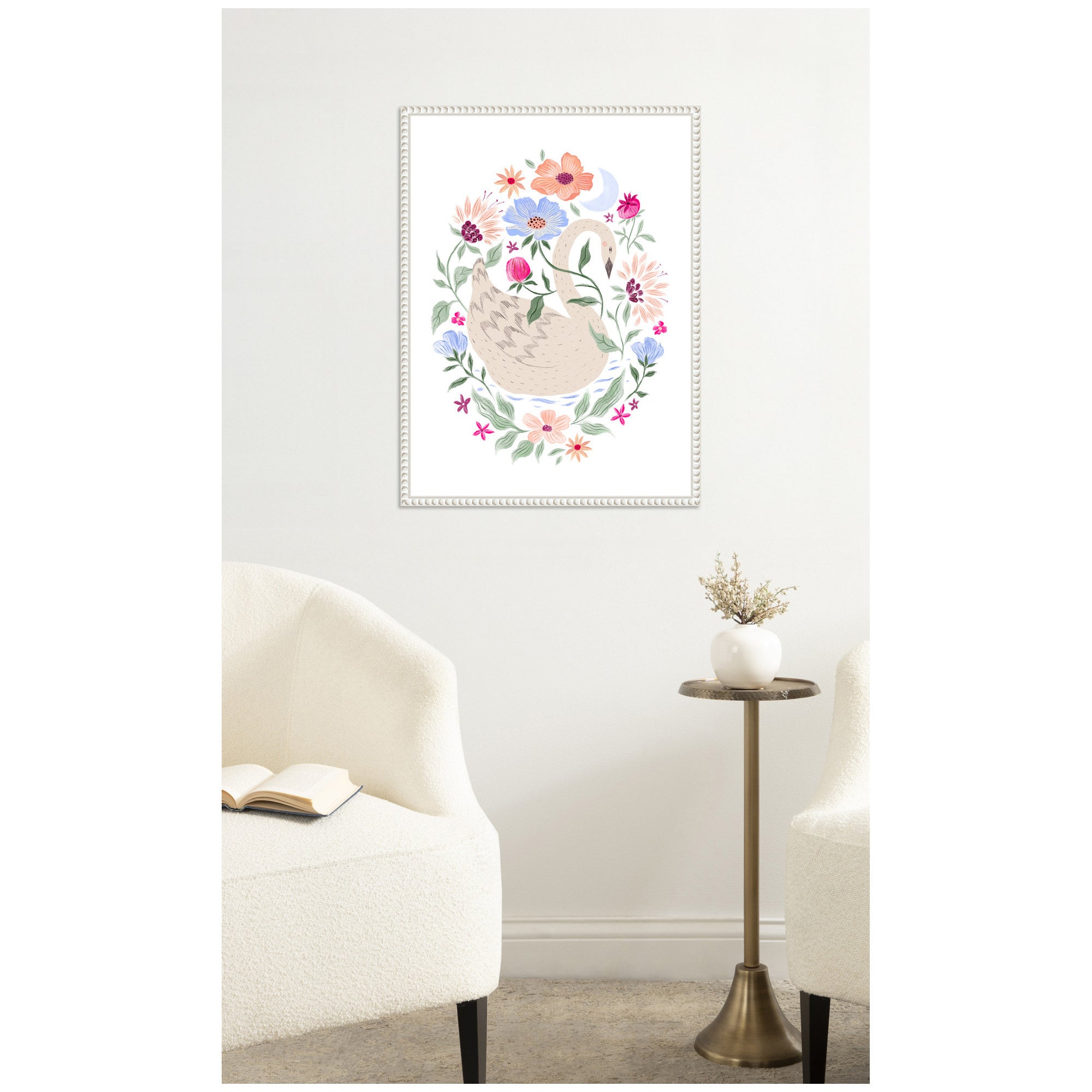Swan Floral Oval by Jill Labieniec Framed Canvas Wall Art Print