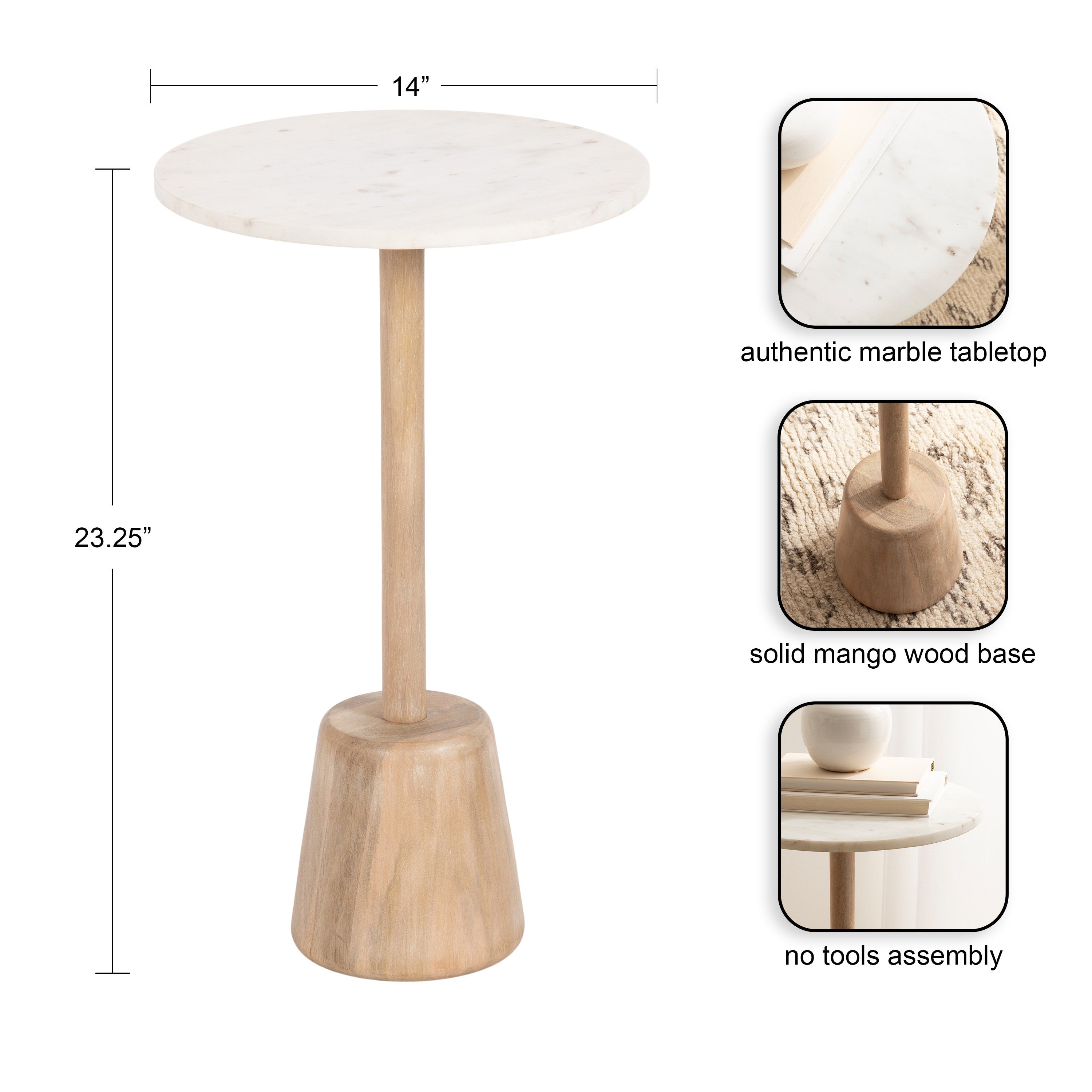 Side Table White Natural Beige 14x14x24 2