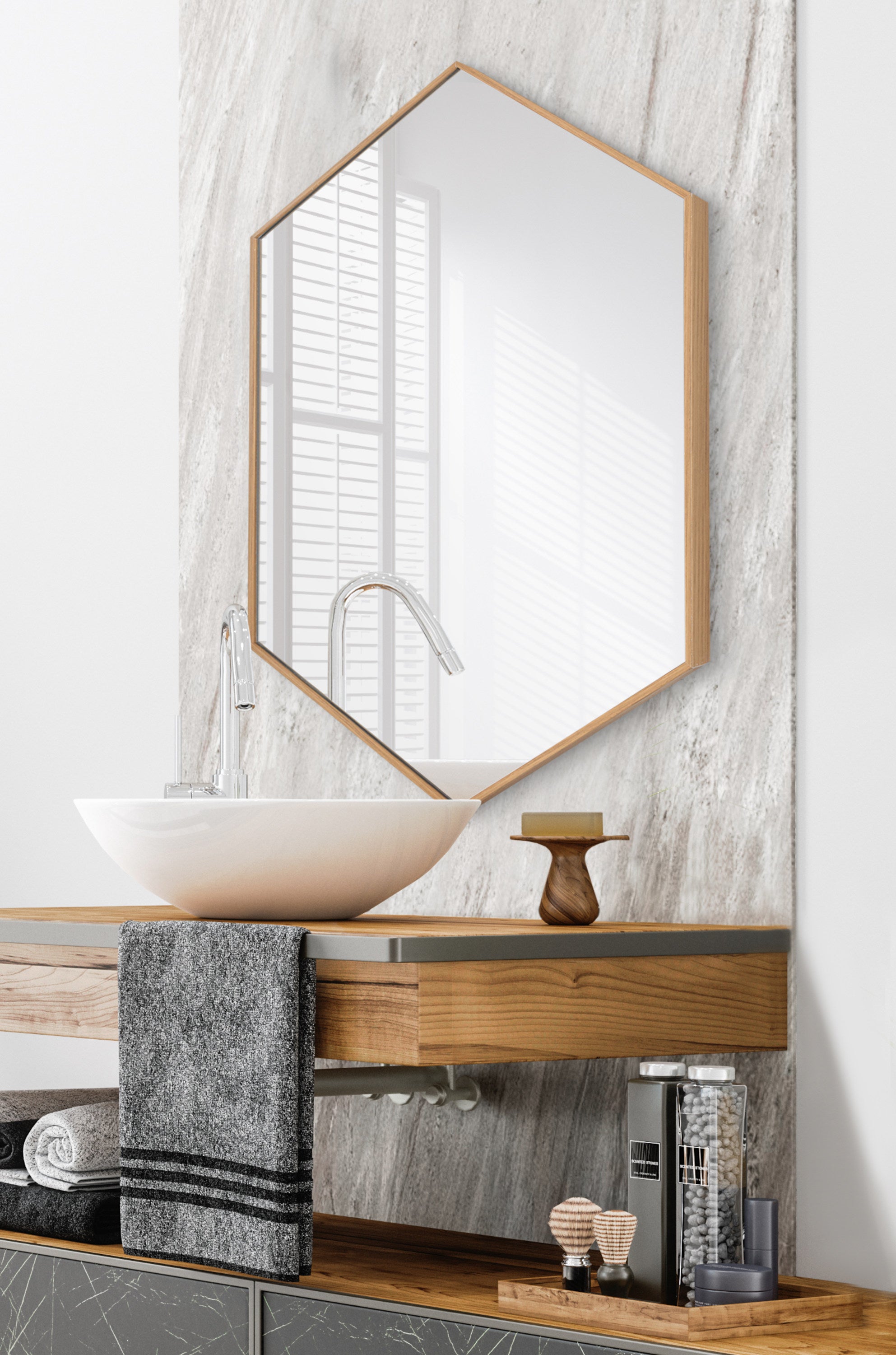 Hexagon Mirror Natural 22x31 6