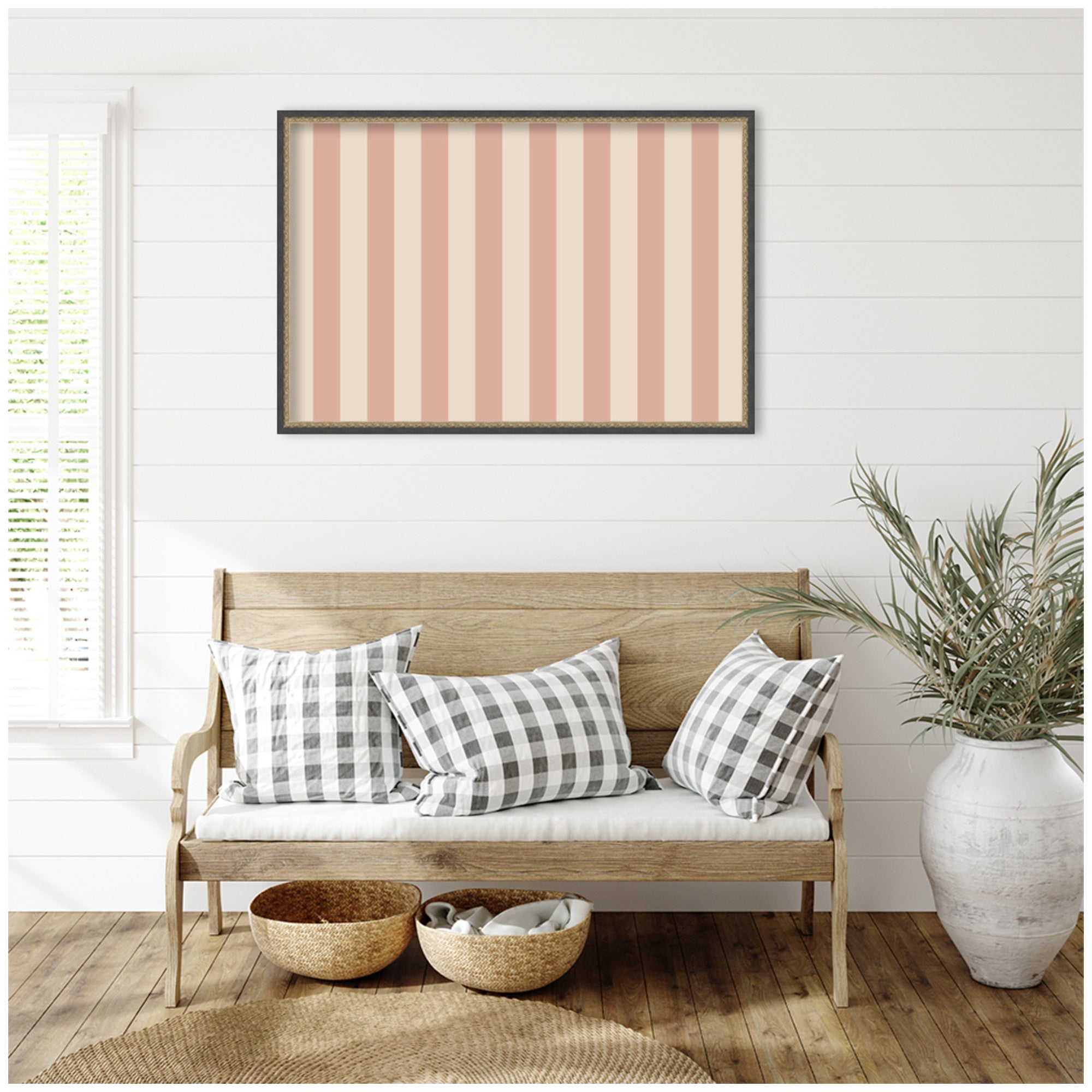 Framed Fabric Pinboard Wide Stripes Pink Wall Organization