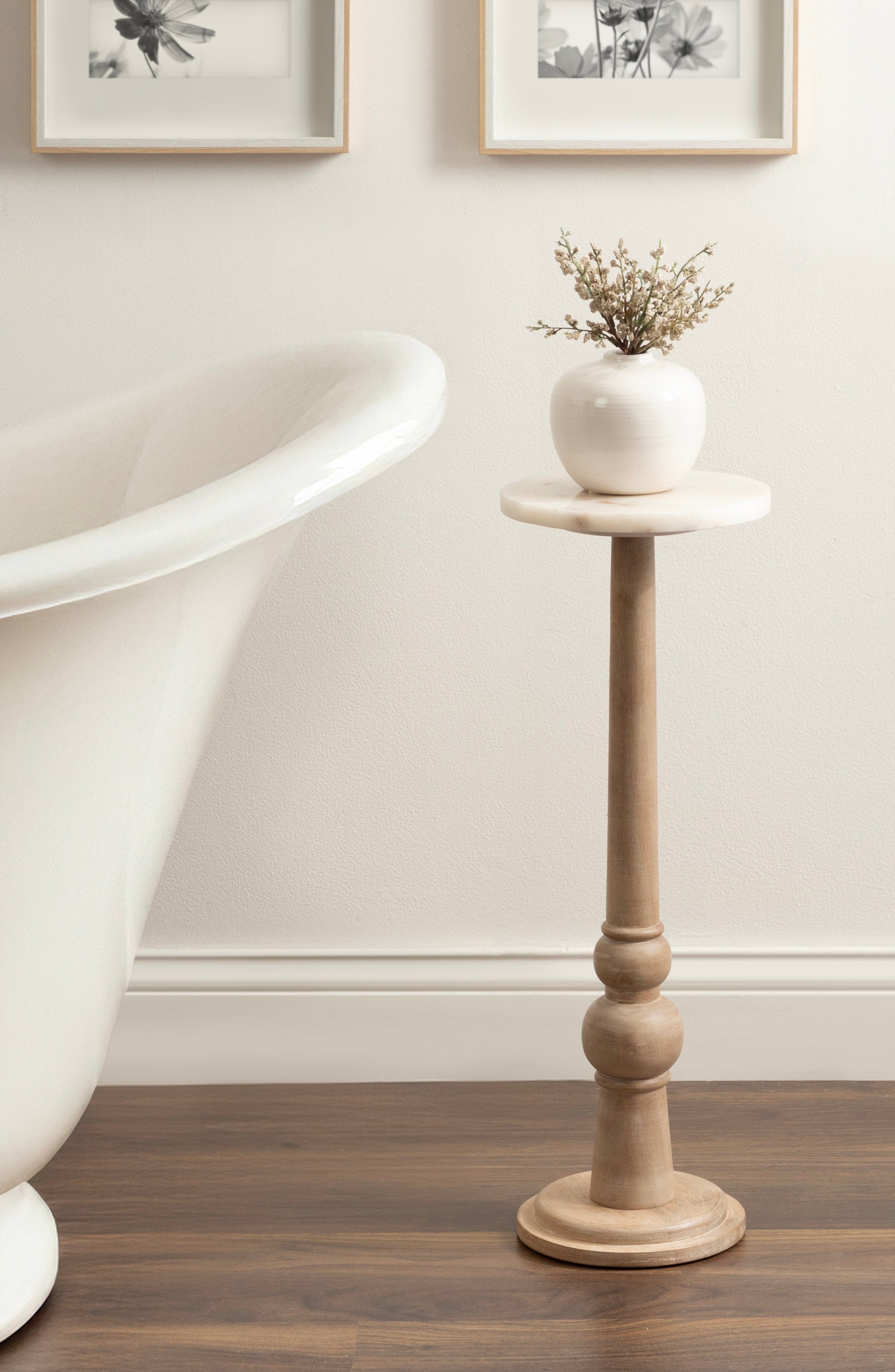 Side Table White Natural Beige 8x8x23 6