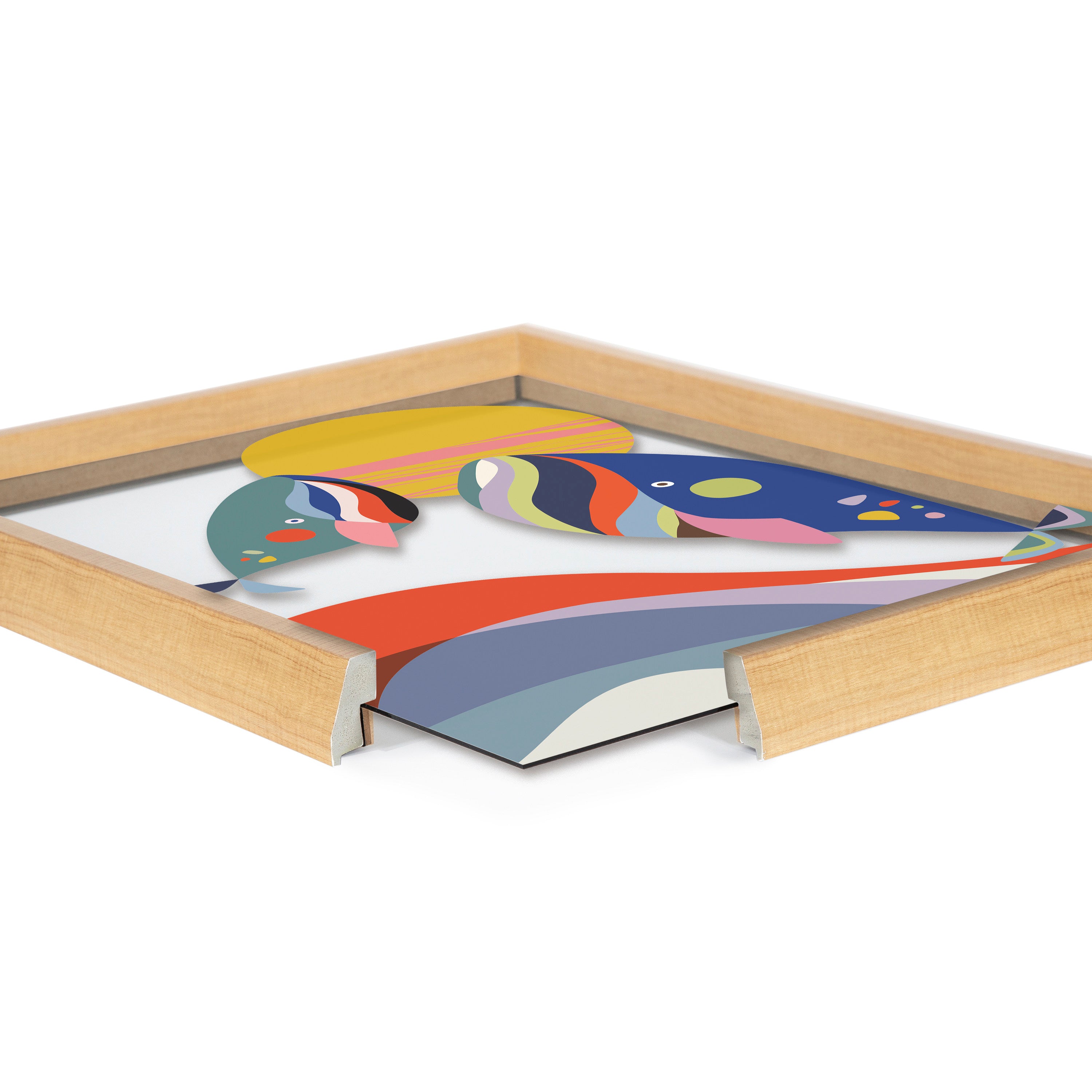 Blake Modern Colorful Whales Framed Printed Glass by Rachel Lee of My Dream Wall