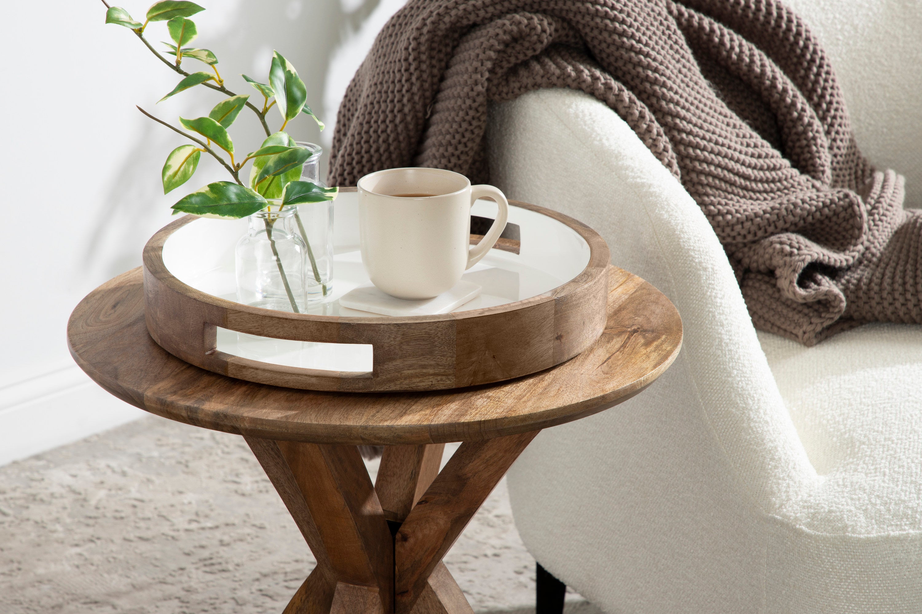 Ehrens Round Decorative Wood Tray