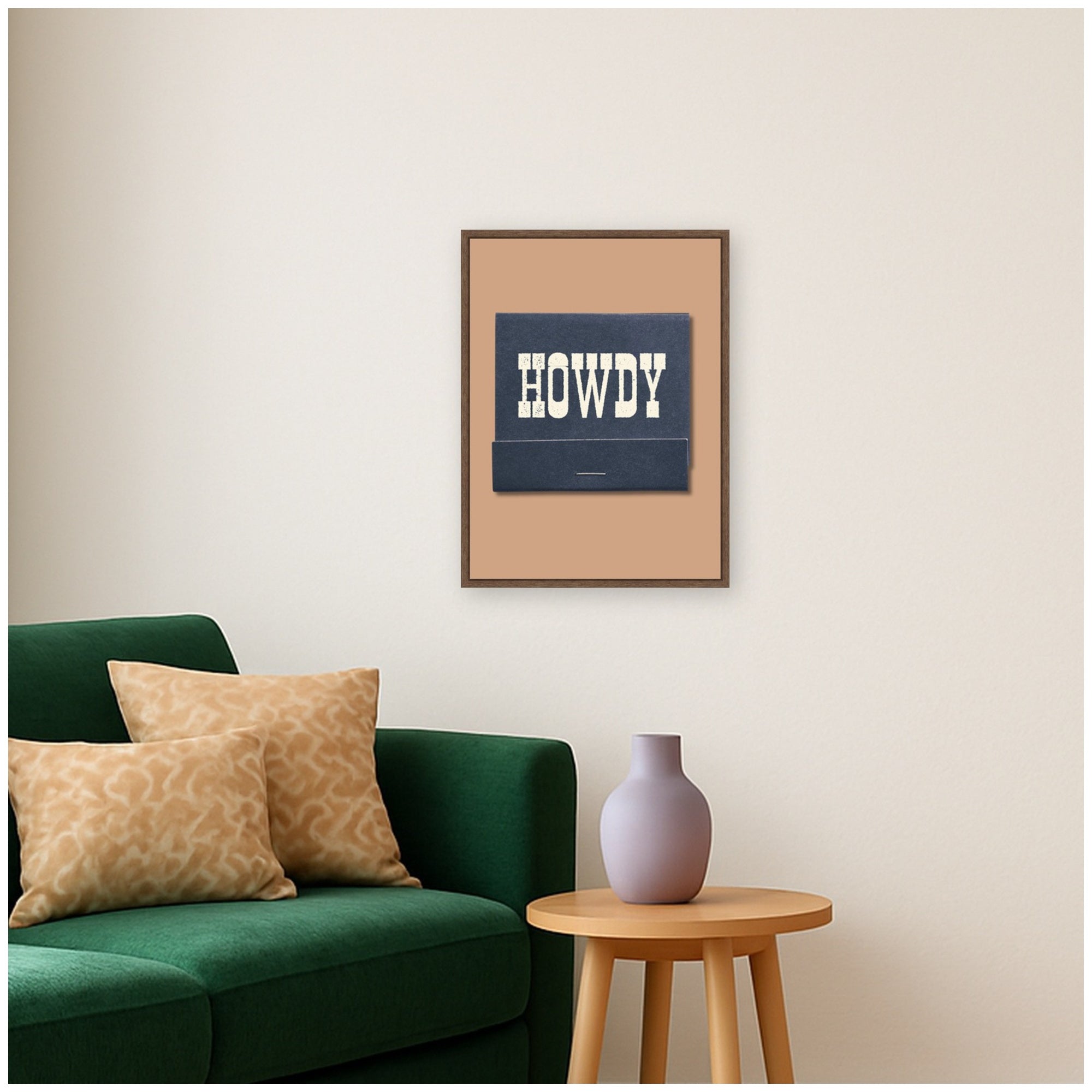 Howdy Matchbook Blue by Megan Ryan Framed Canvas Wall Art Print