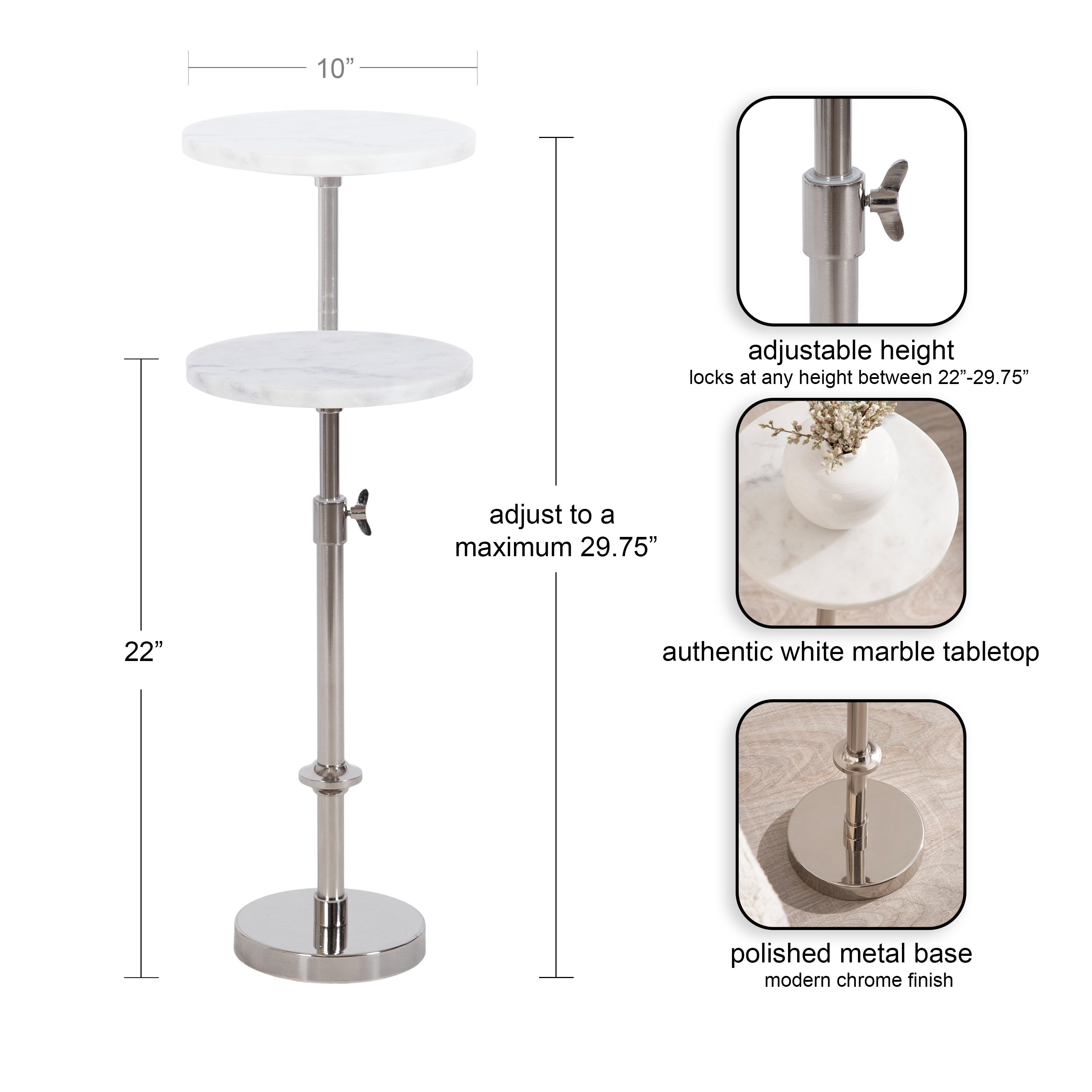 Drink Table White Silver 10x10x30 2