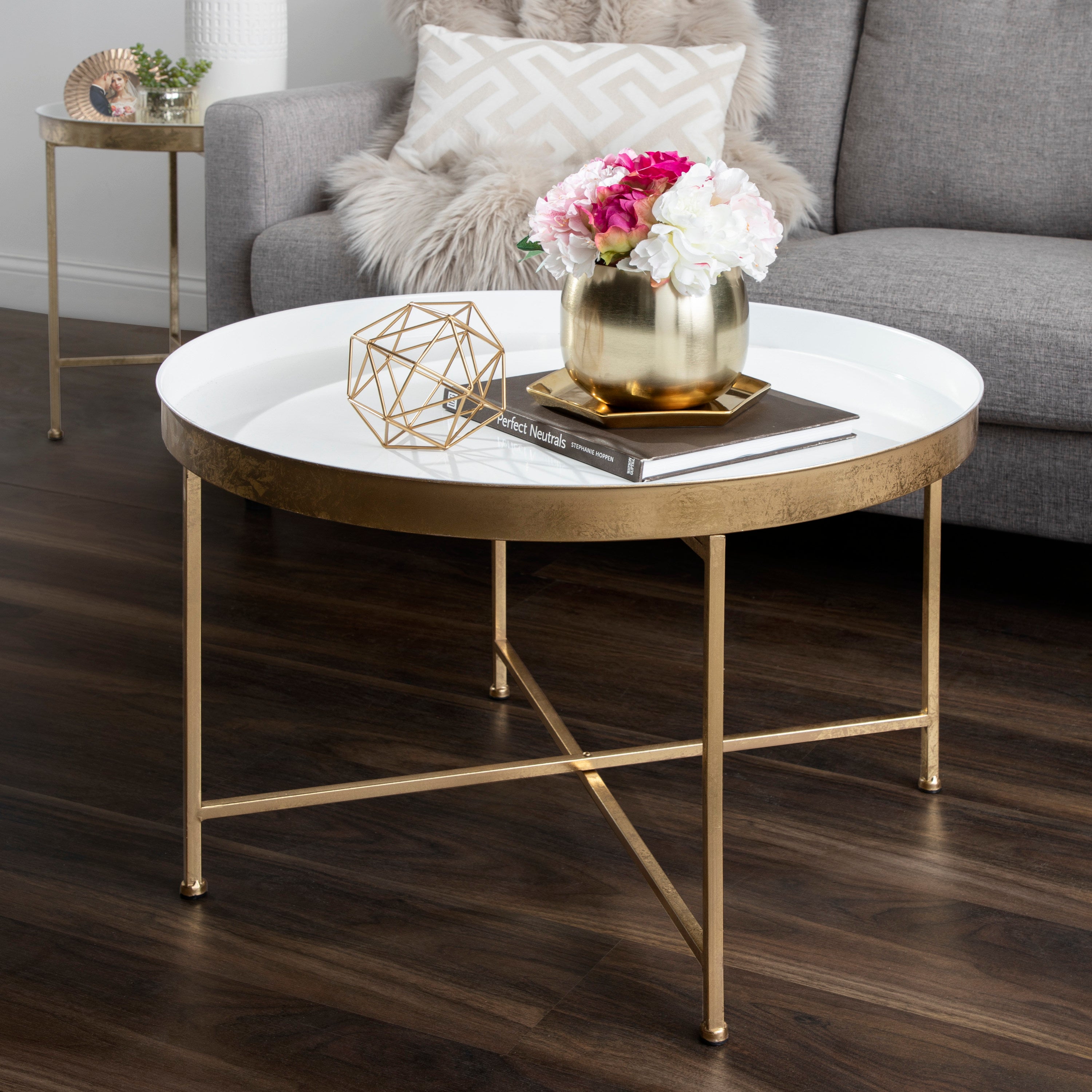 Coffee Table White Gold 28.25x28.25x19 7