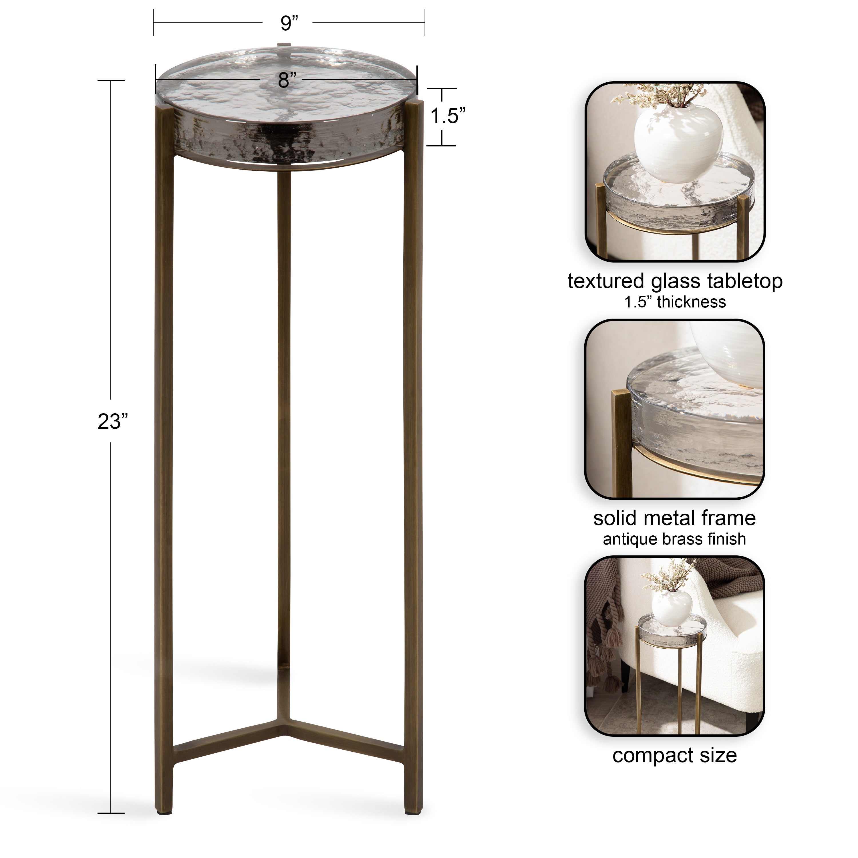 Drink Table Clear Gold 9x9x23 2