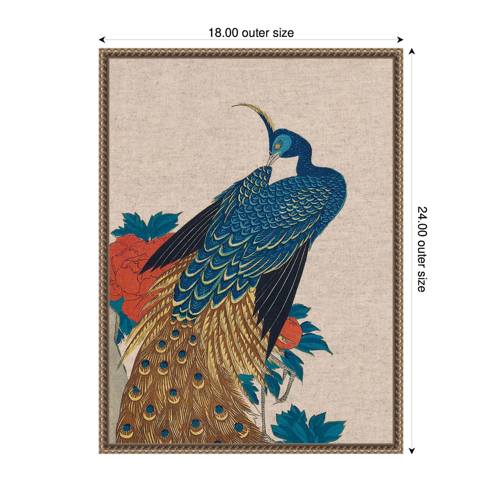 Sylvie Peacock and Peonies 1840 Utagawa Hiroshige Neutral Linen Framed Canvas by The Art Institute of Chicago