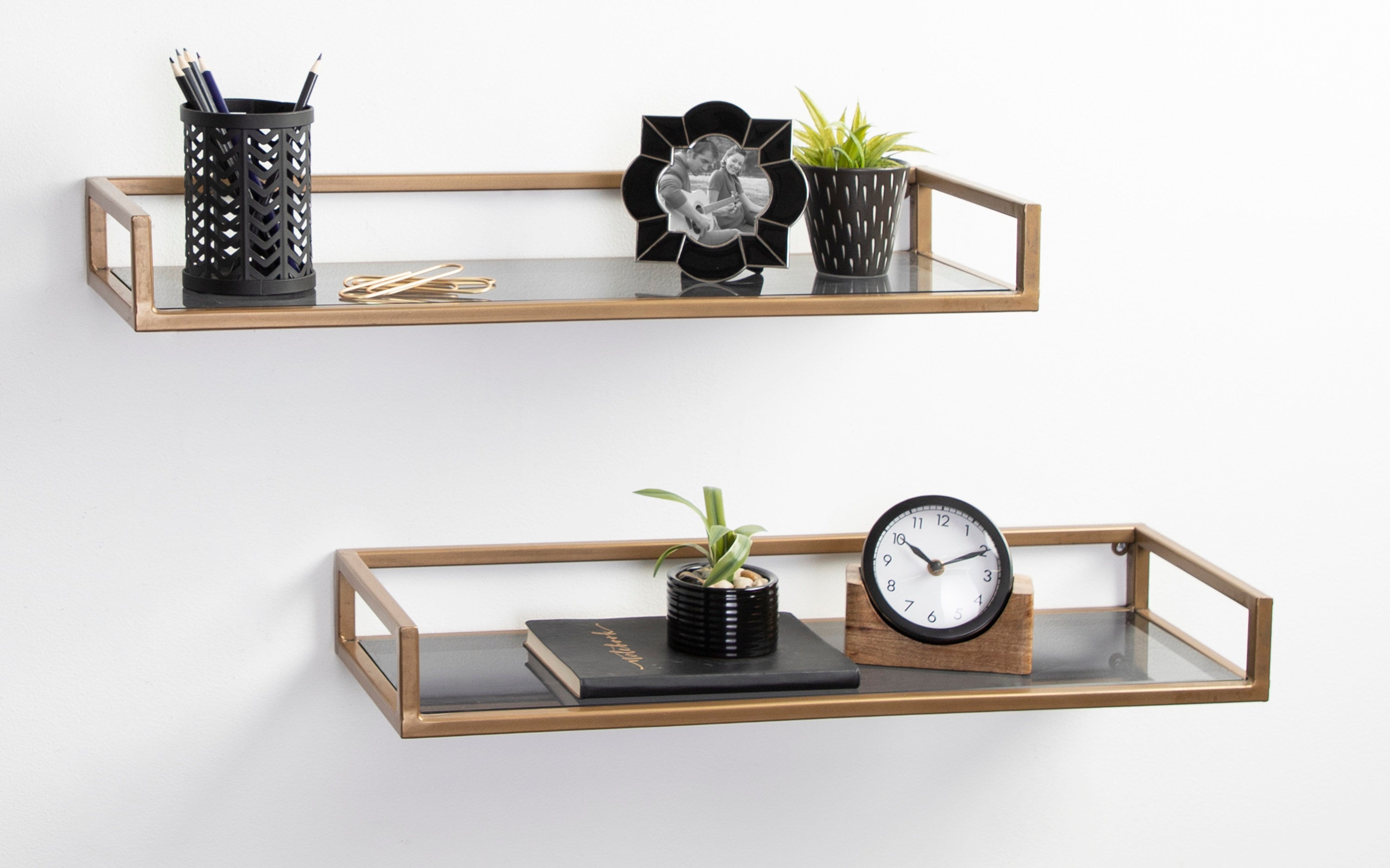 Floating Shelf 24x8x3 Gold Black 7