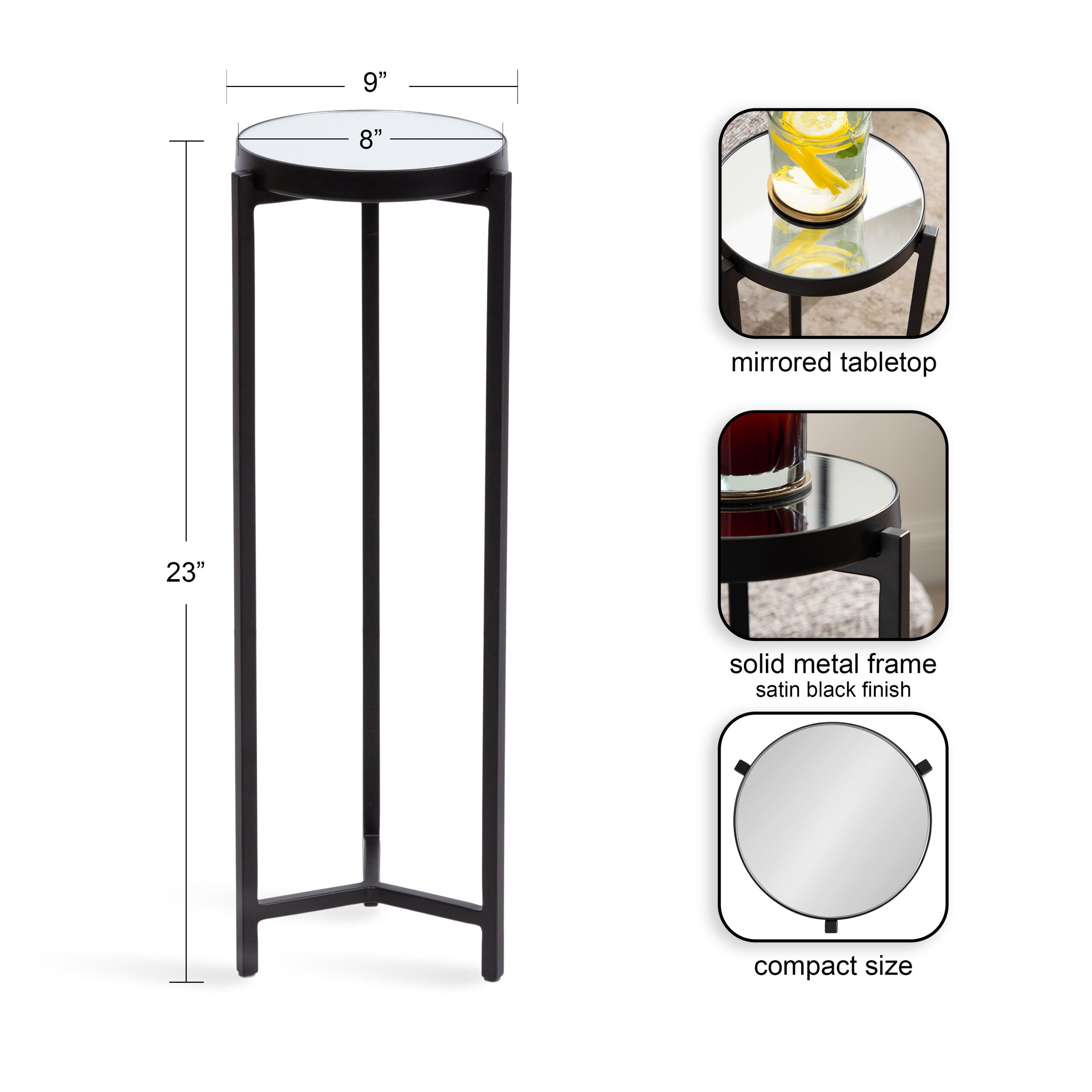 Drink Table Mirror Black 9x9x23 2