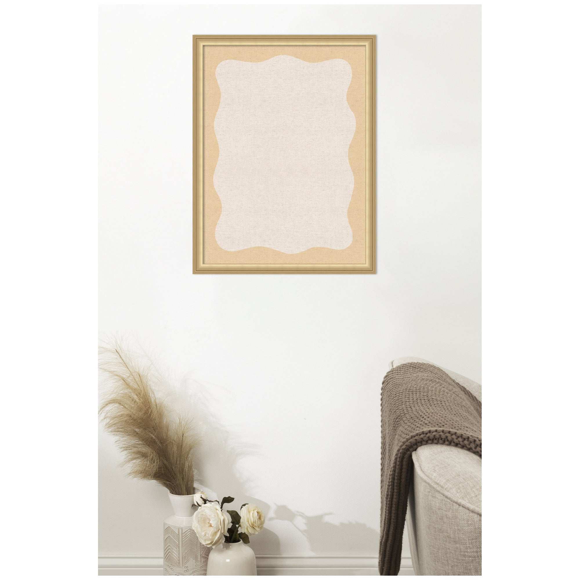 Framed Fabric Pinboard Wavy Neutral Linen and Yellow Wall Organization