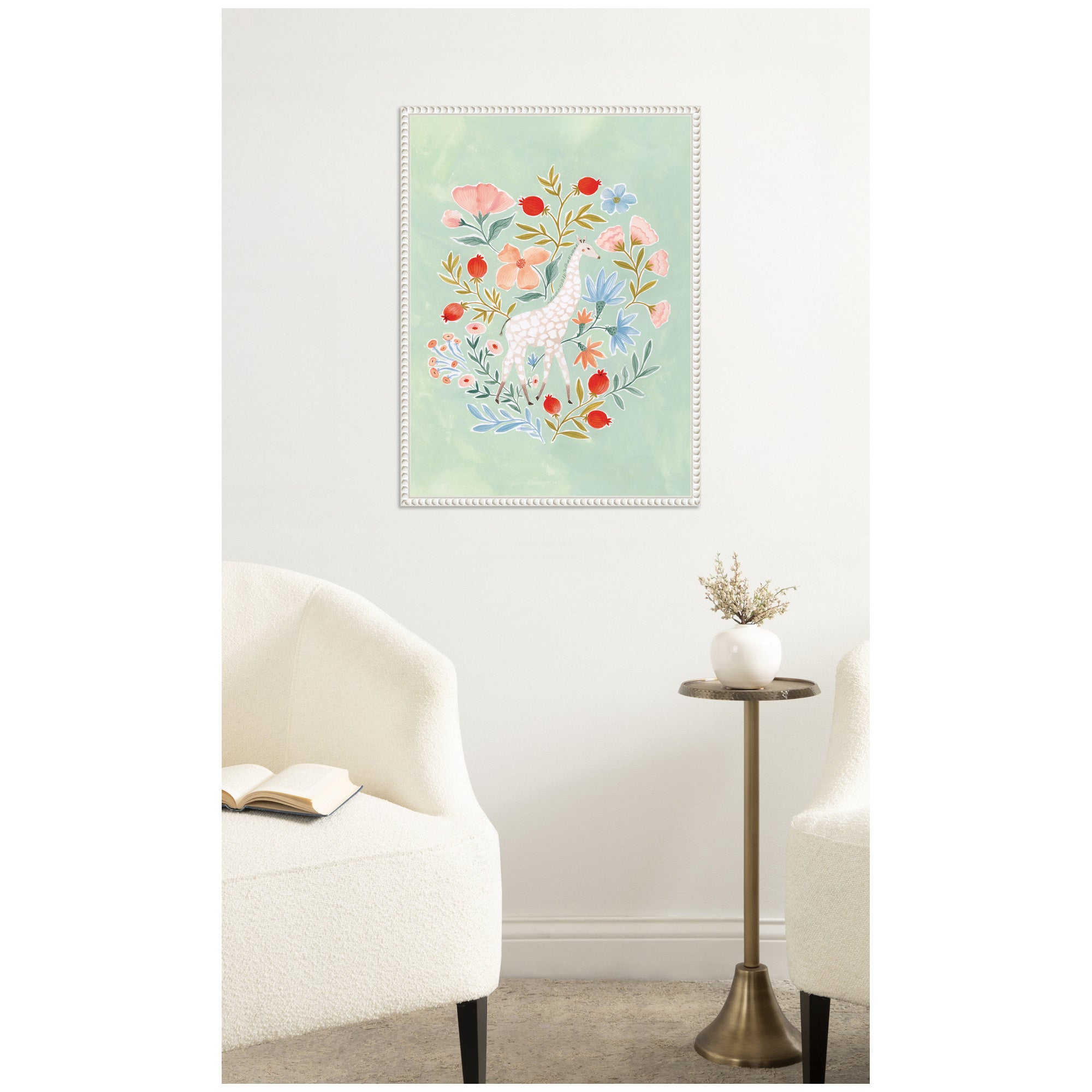 Giraffe and Florals by Jill Labieniec Framed Canvas Wall Art Print
