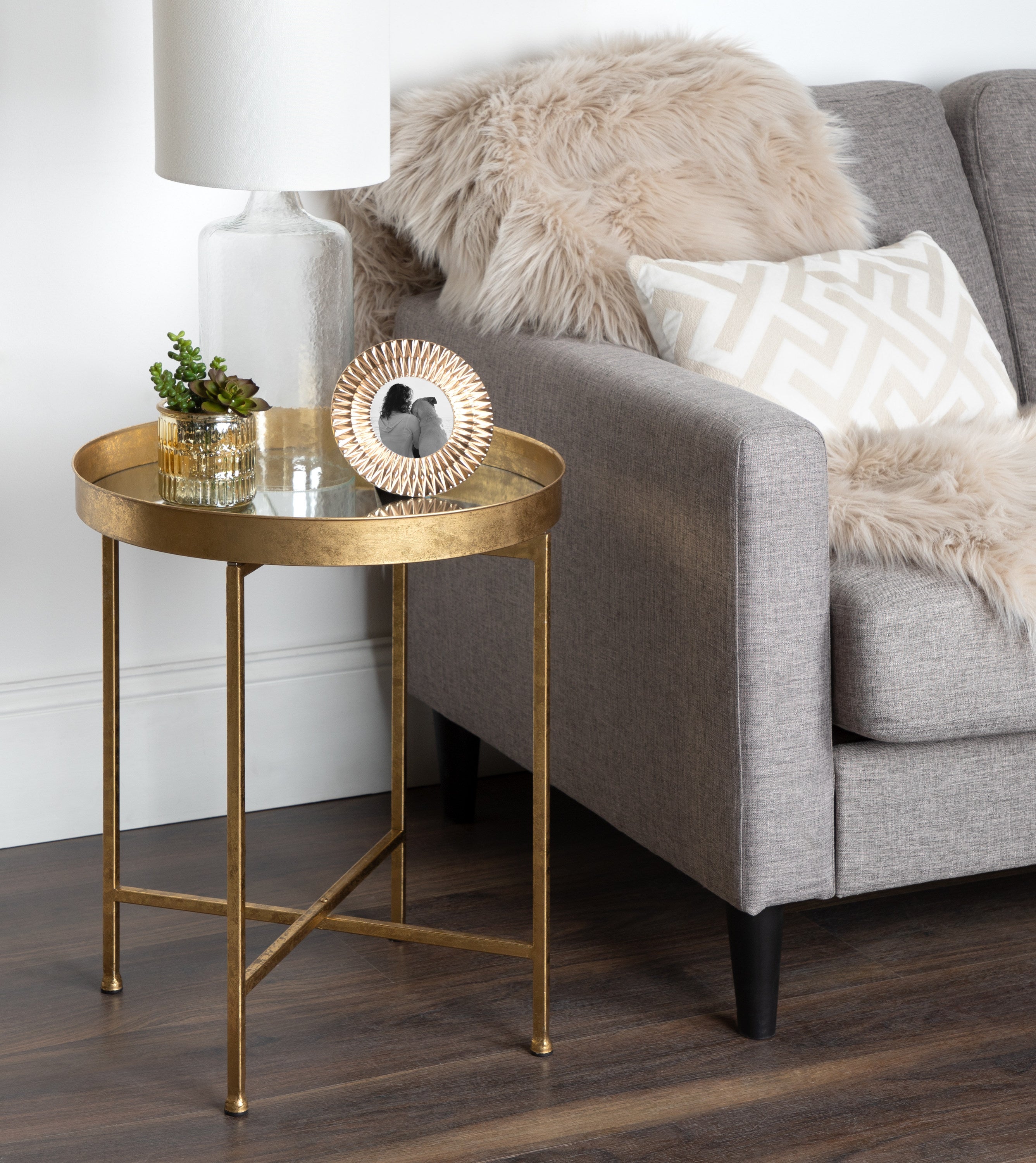 Side Table Gold Mirror 18.25x18.25x22 7