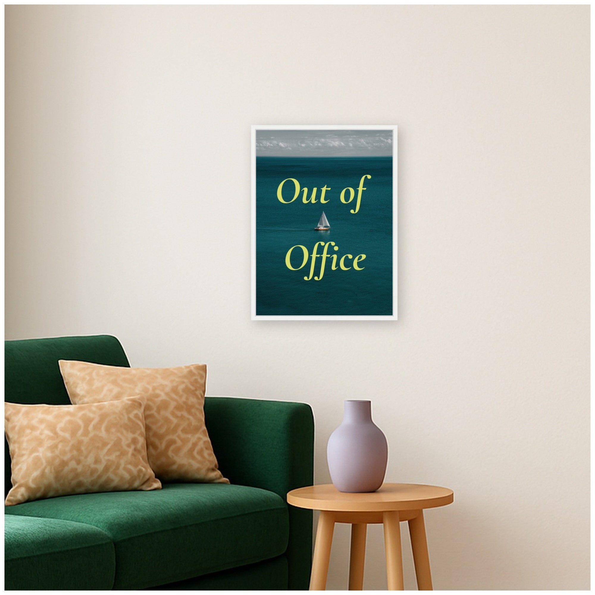 Out Of Office Boat Landscape by Megan Ryan Framed Canvas Wall Art Print