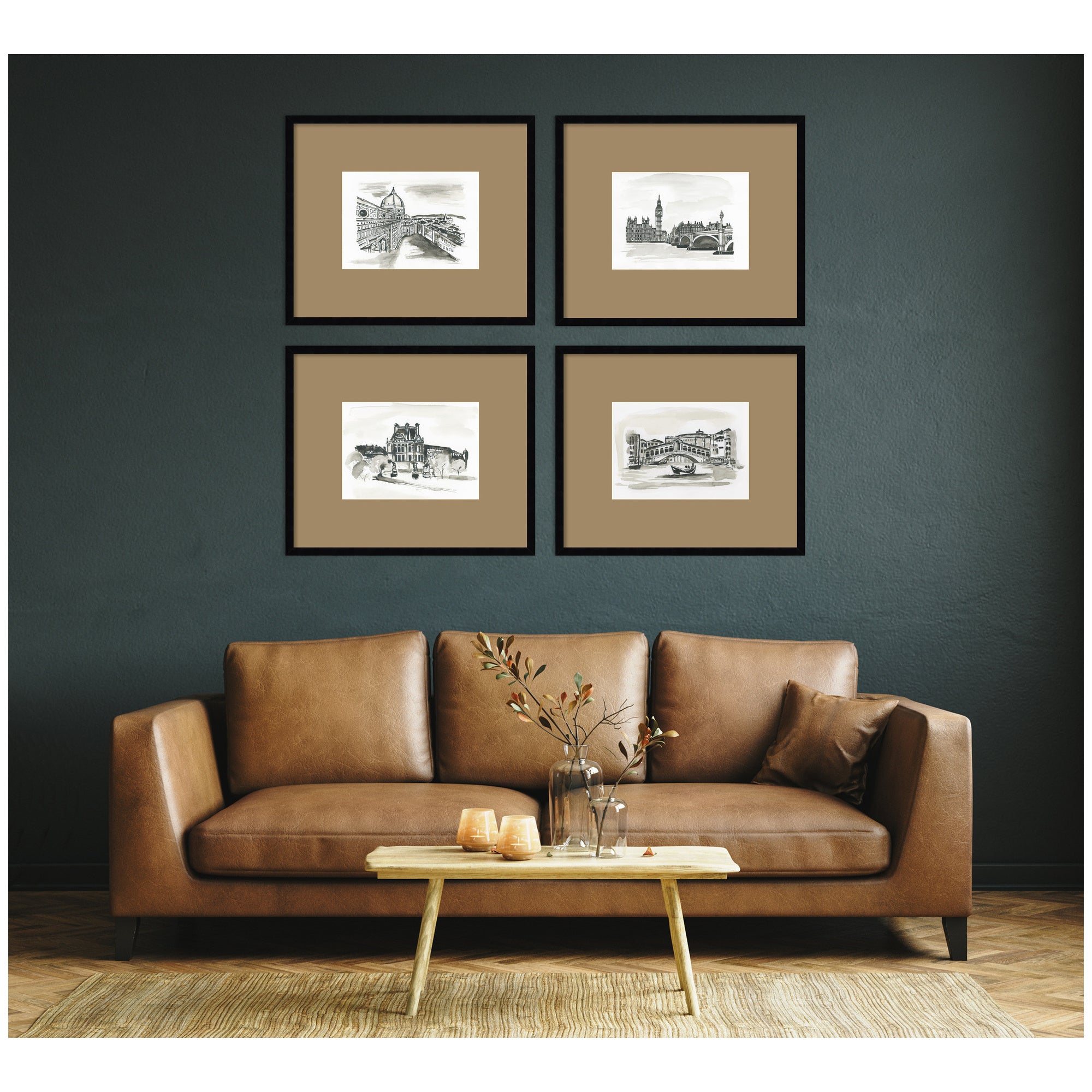 Vintage Europe 4 Piece Framed Wall Art Print Set by Teju Reval Brown Mat