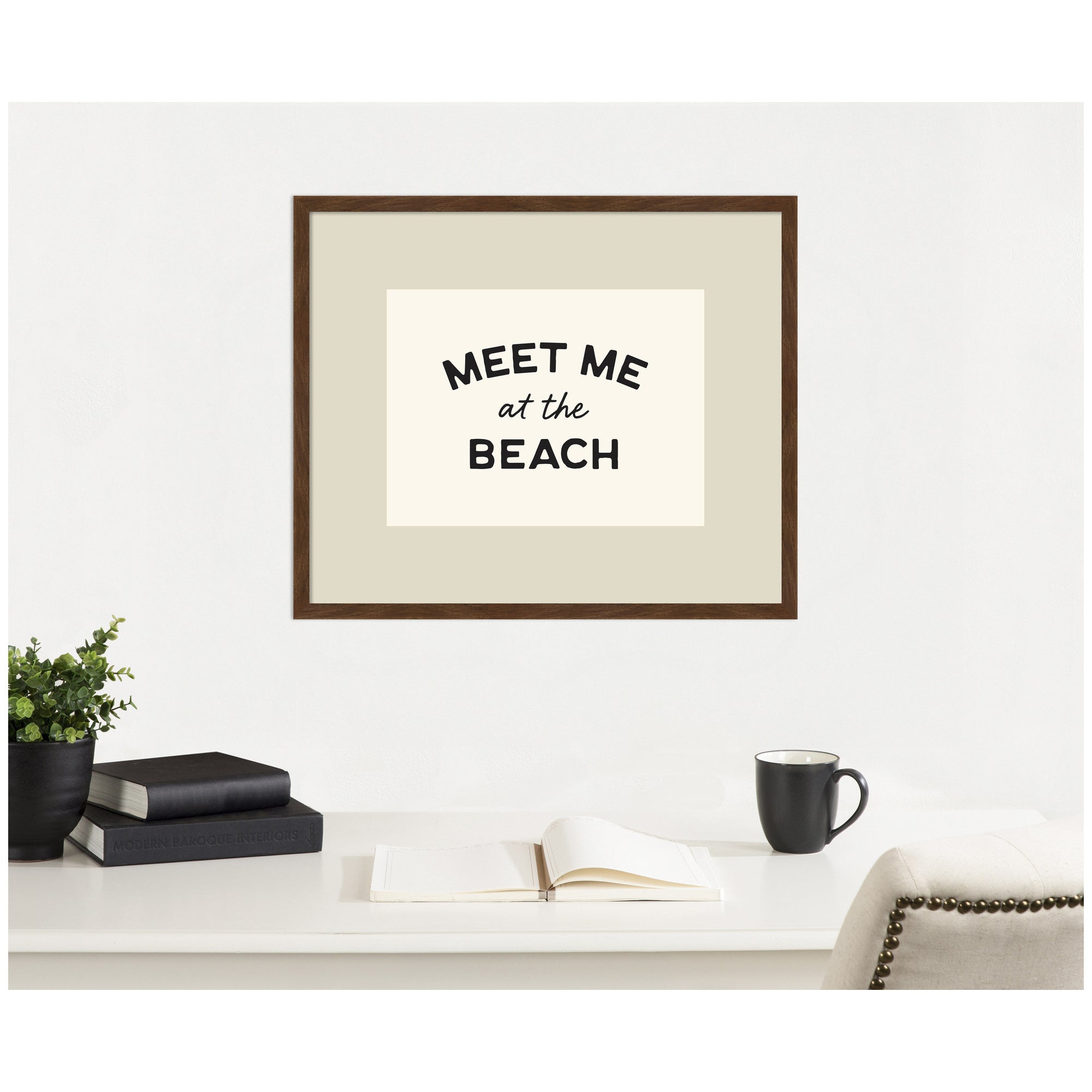 Meet Me at the Beach Coastal Typography Beach House Welcome by Lucky Guava Framed Wall Art Print