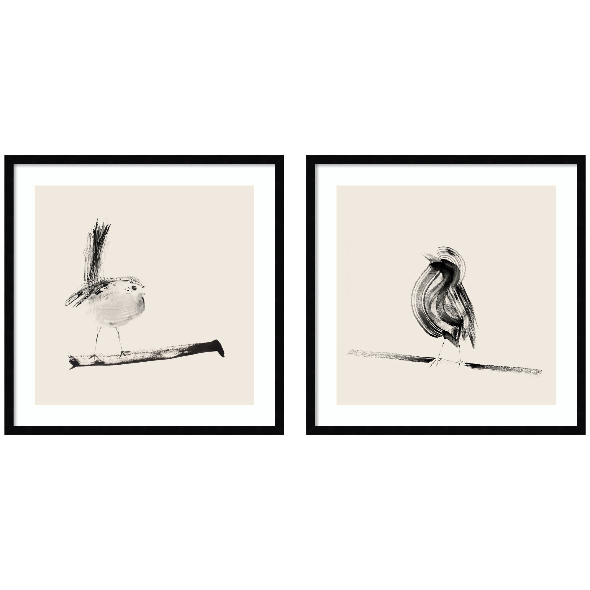 Sketched Bird On Branch 2 Piece Framed Wall Art Print Set by Danushka Abeygoda