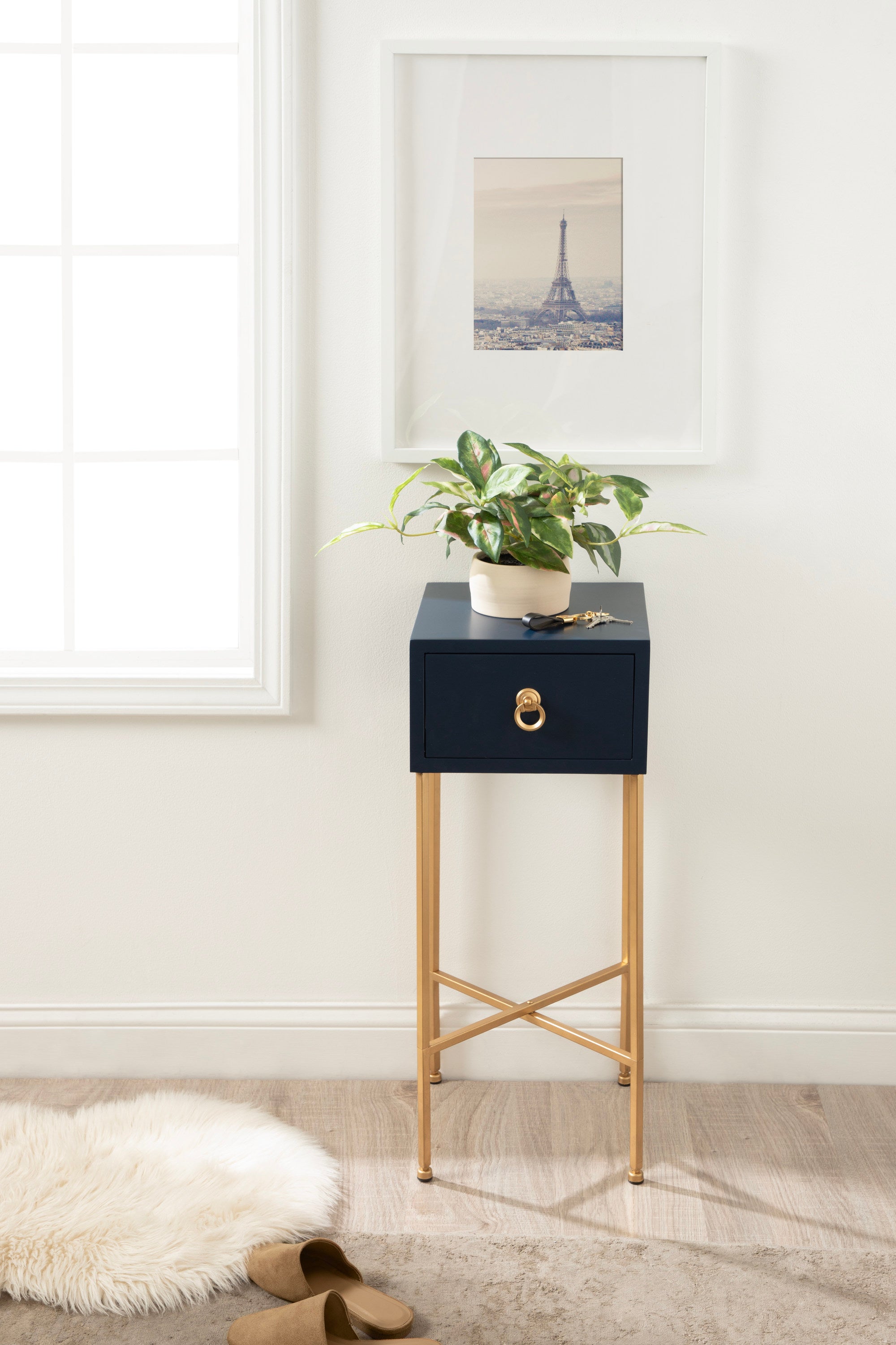 Tea Table Navy Blue Gold 12x12x30 7