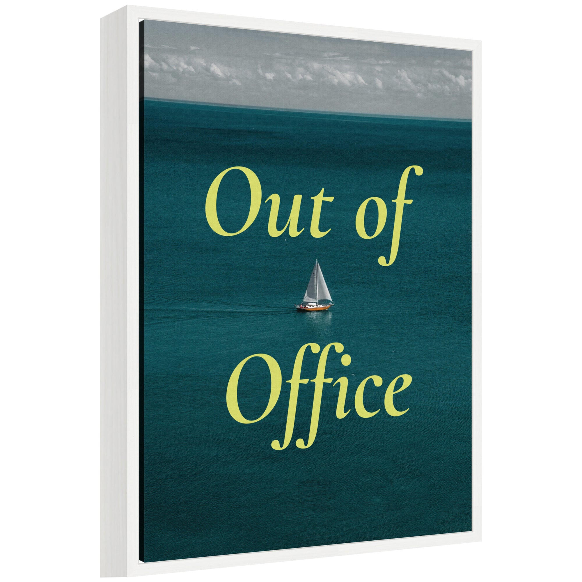 Out Of Office Boat Landscape by Megan Ryan Framed Canvas Wall Art Print