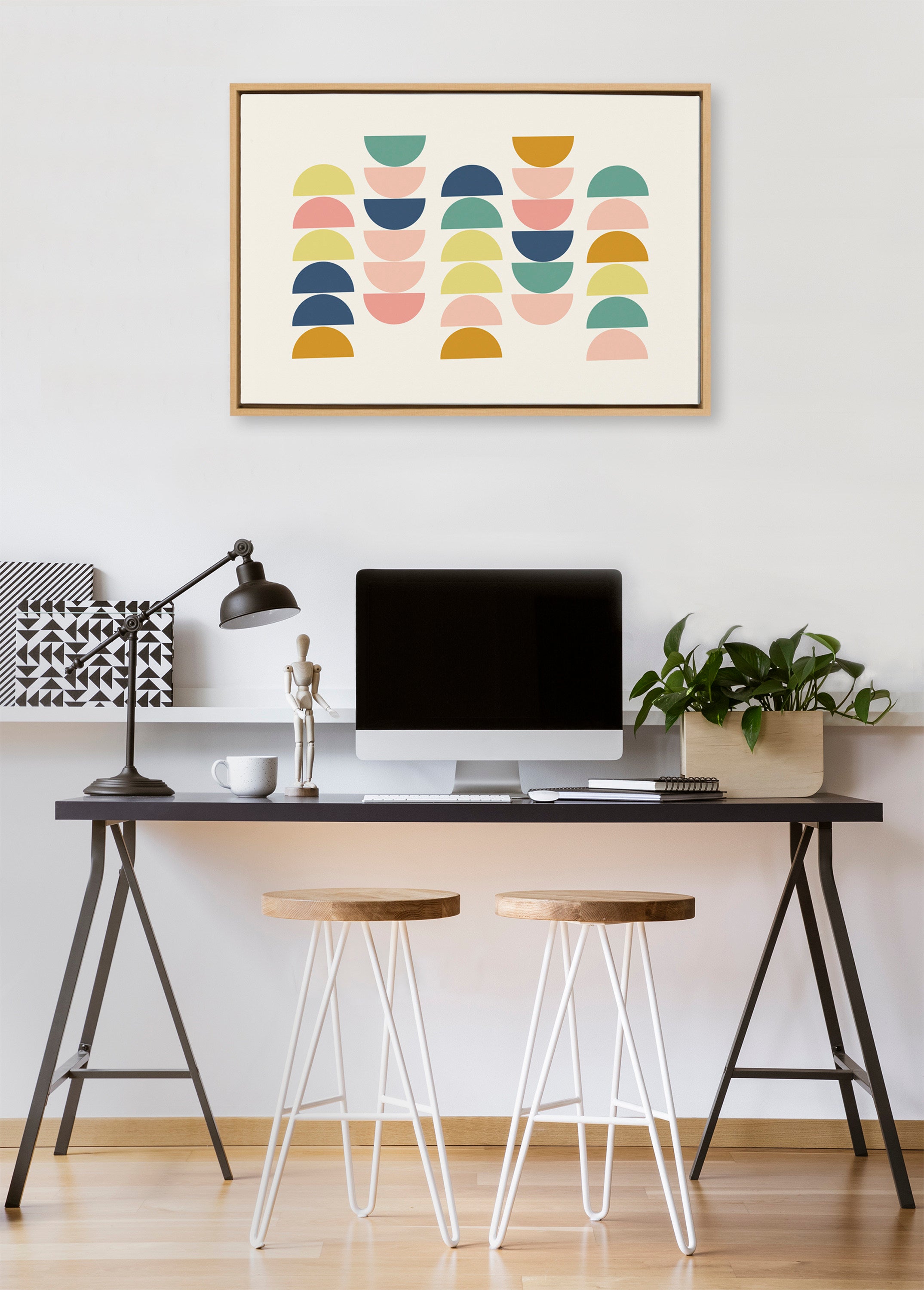 Sylvie Simple Shapes in Soft Colors Framed Canvas by Apricot and Birch
