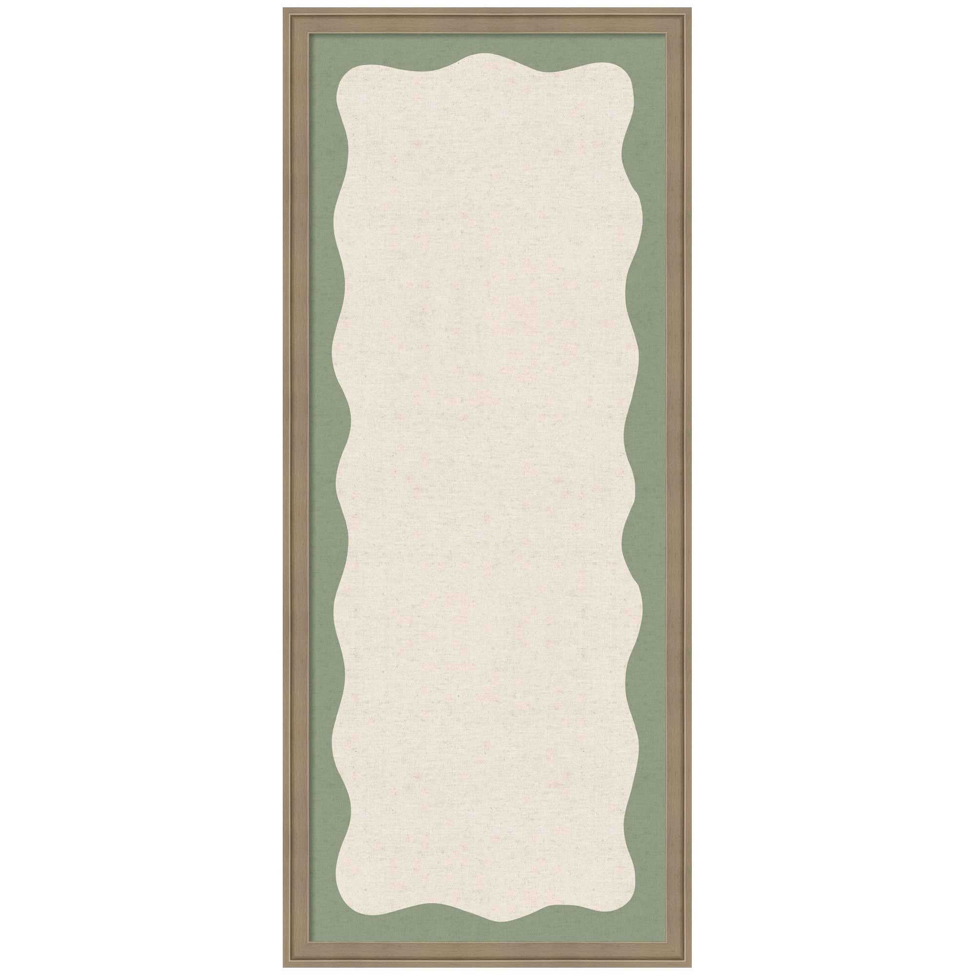 Framed Fabric Pinboard Wavy Neutral Linen and Green Wall Organization