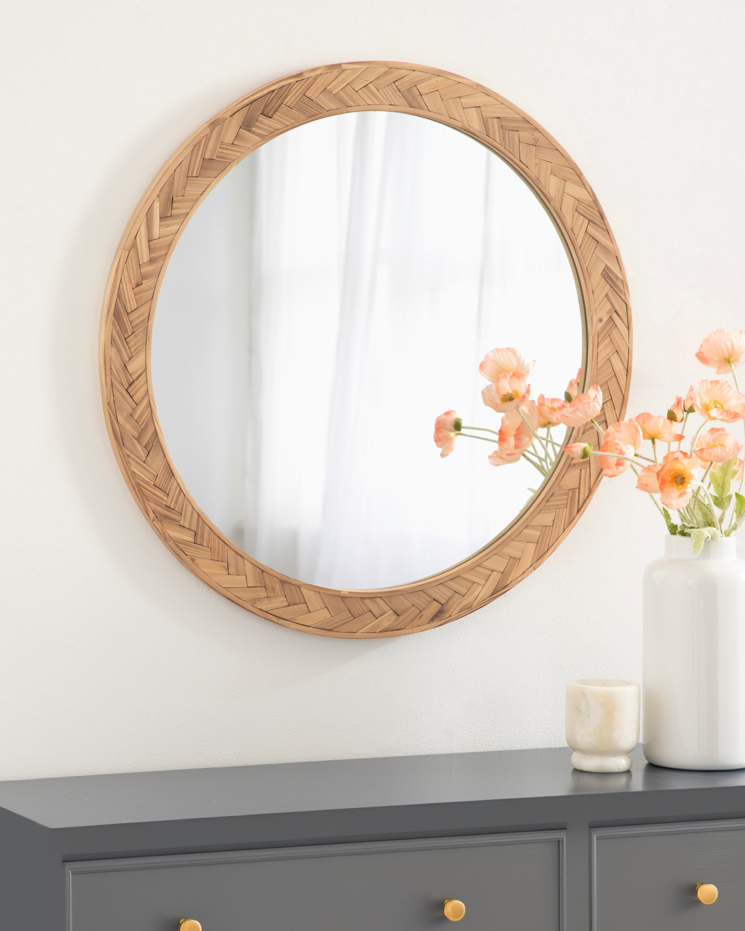 Round Mirror Brown 24x24 6