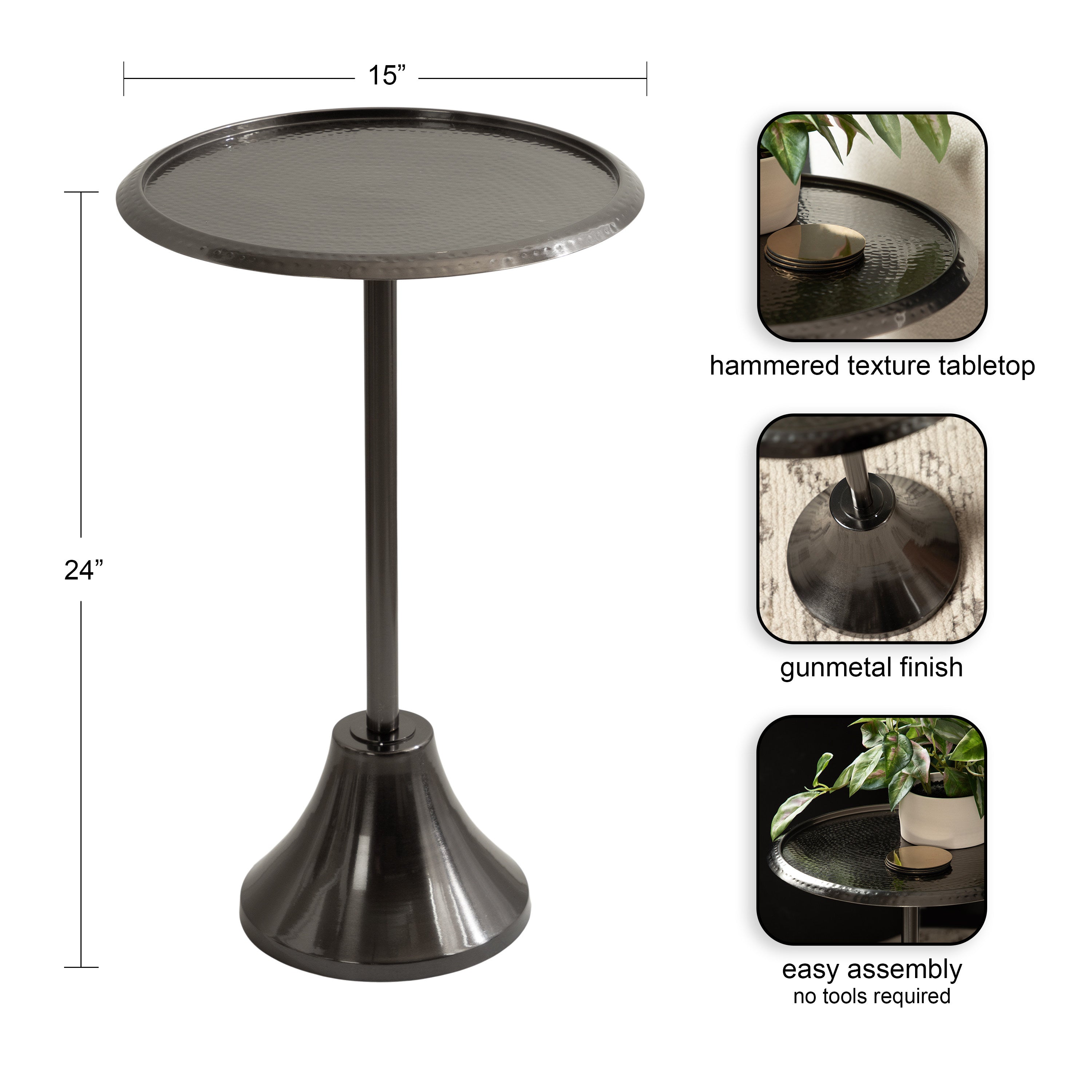 Side Table Pewter 15x15x24 2