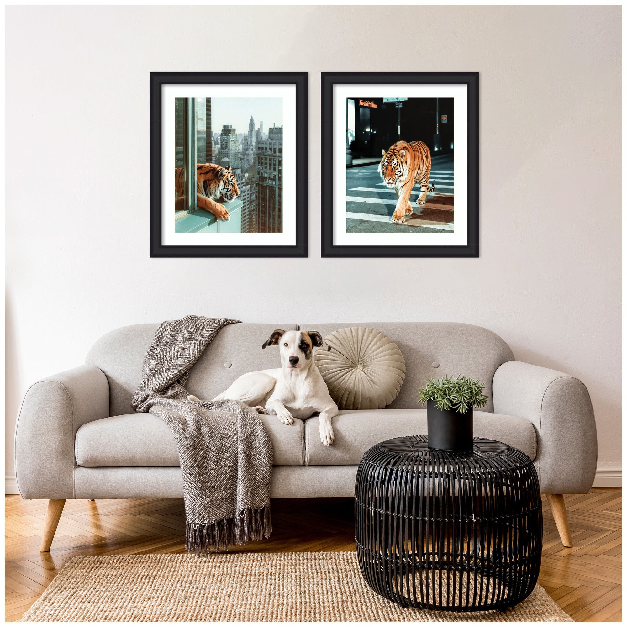 Urban Tiger City 2 Piece Framed Wall Art Print Set by Michael Schauer