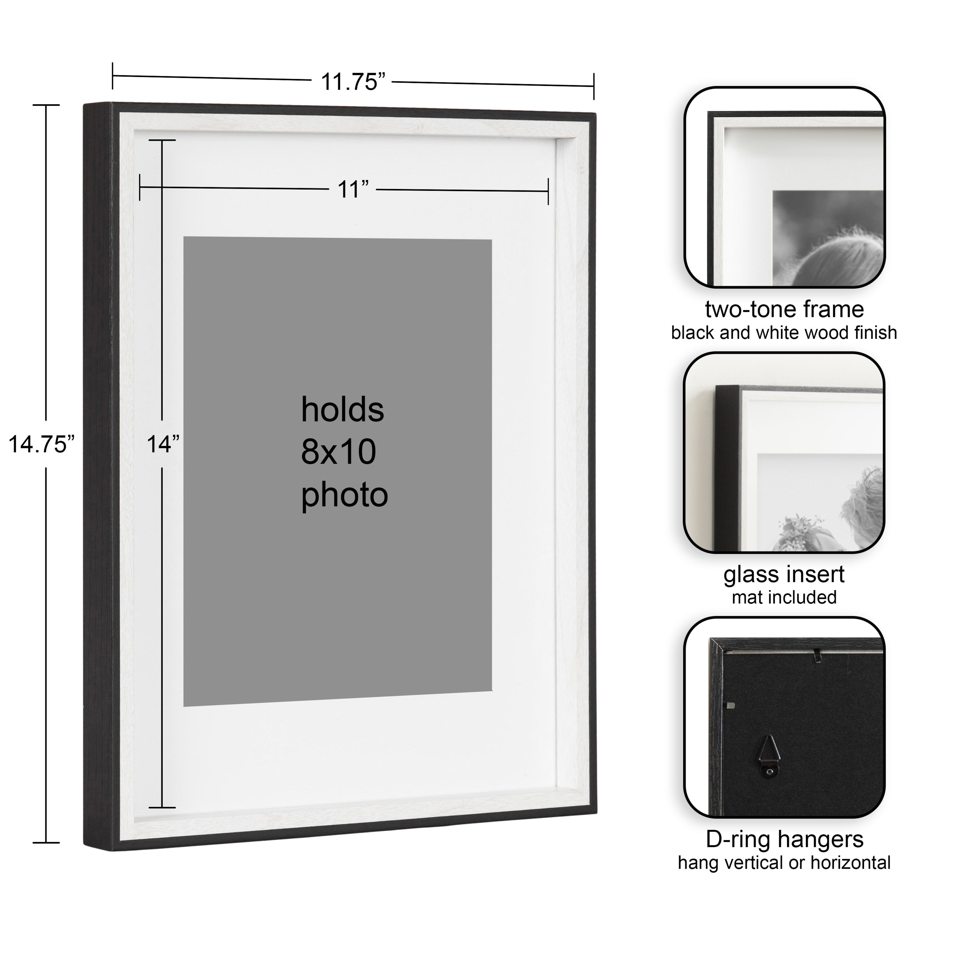 Wall Frame 11x14 matted to 8x10 Black White 2