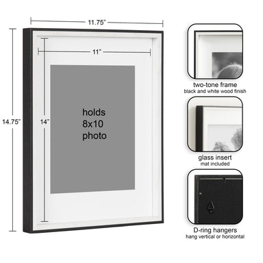 Wall Frame 11x14 matted to 8x10 Black White 2