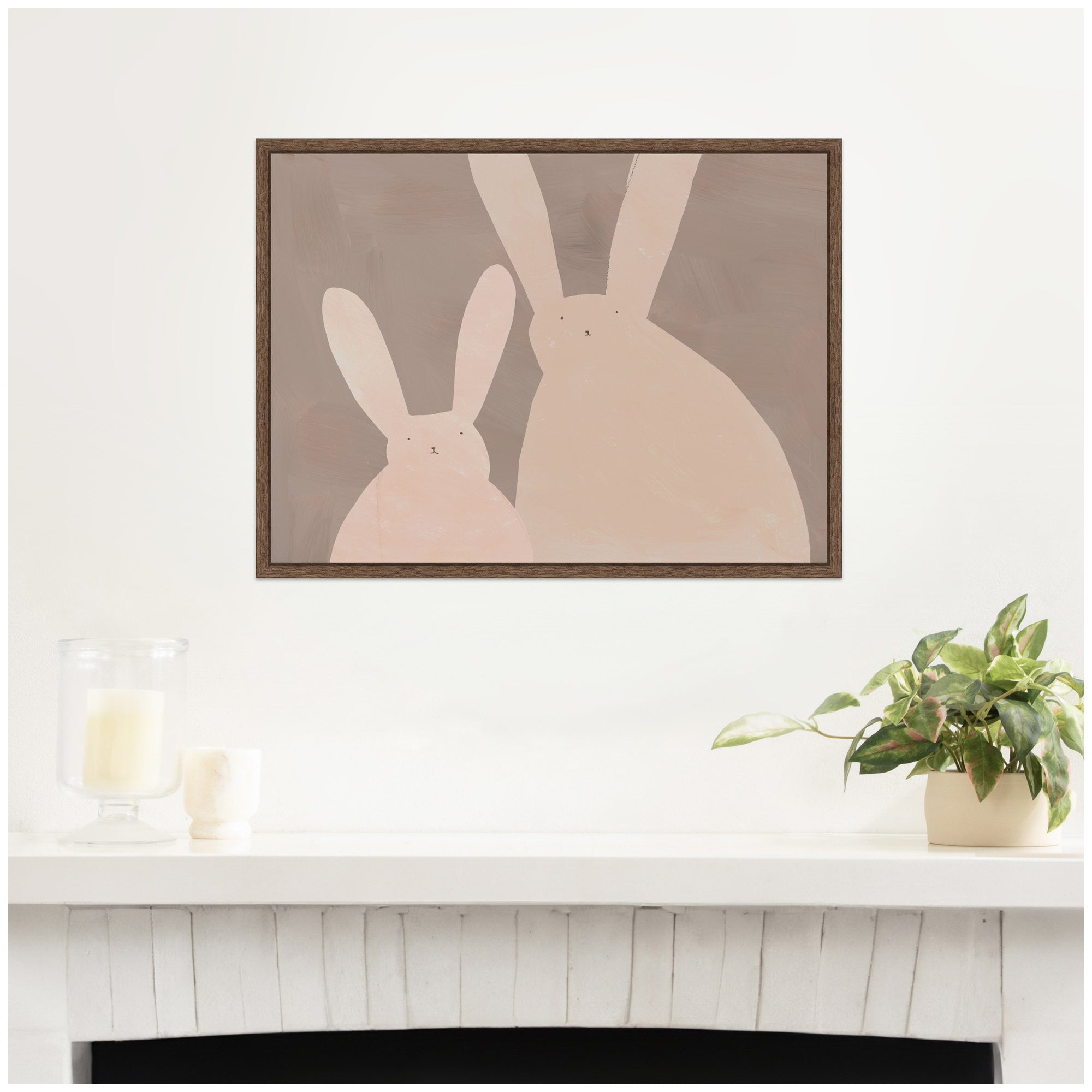 Bunny Mama and Baby by Alicia Abla Framed Canvas Wall Art Print