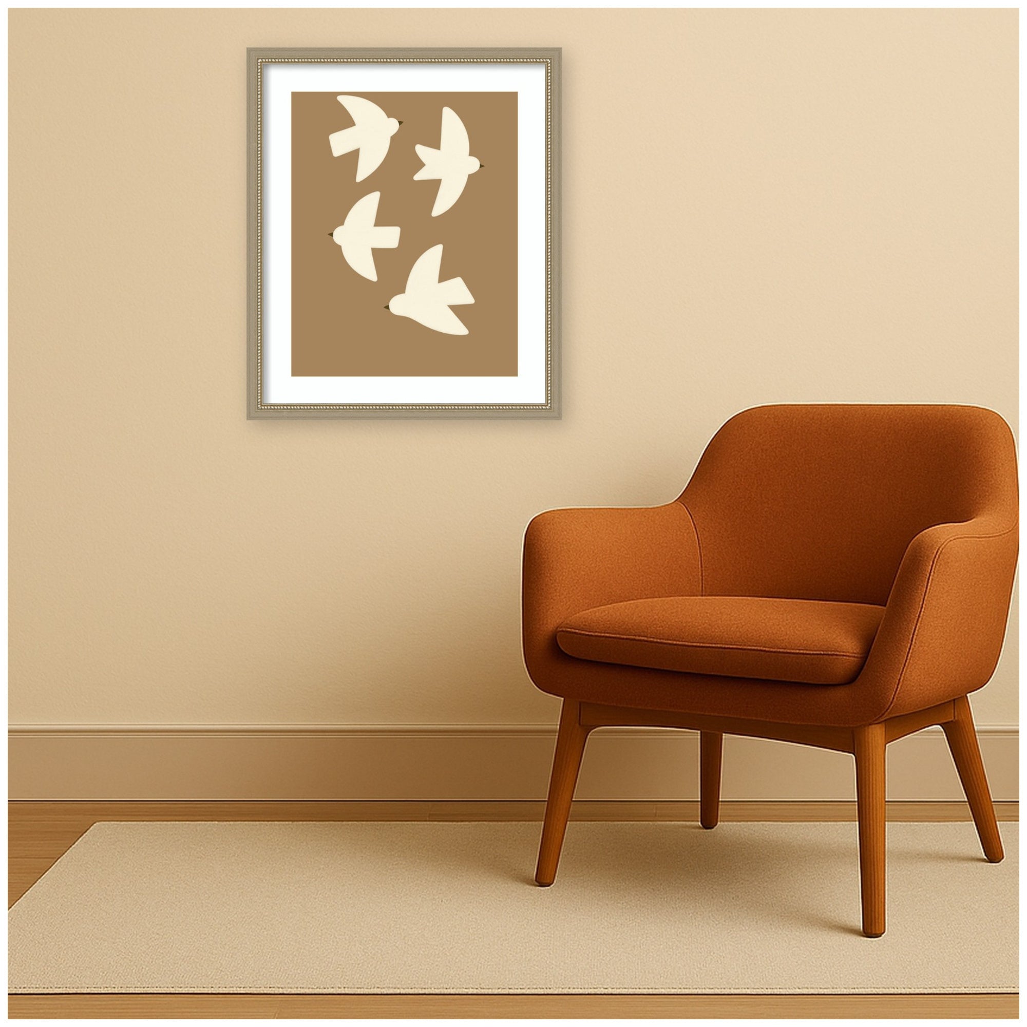 Minimalist Birds Poster 2 Brown by Laura Moss Framed Wall Art Print