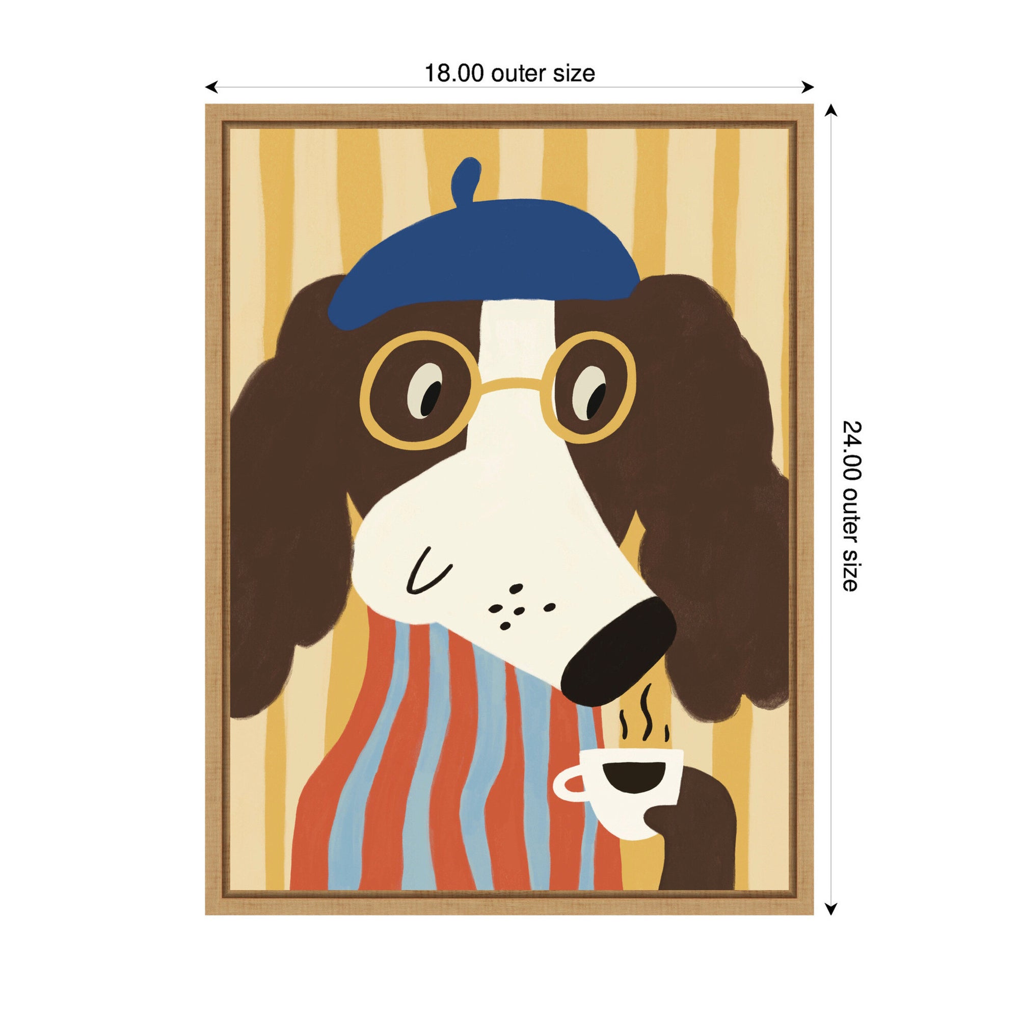 Dog with Cup of Coffee by Laura Moss Framed Canvas Wall Art Print