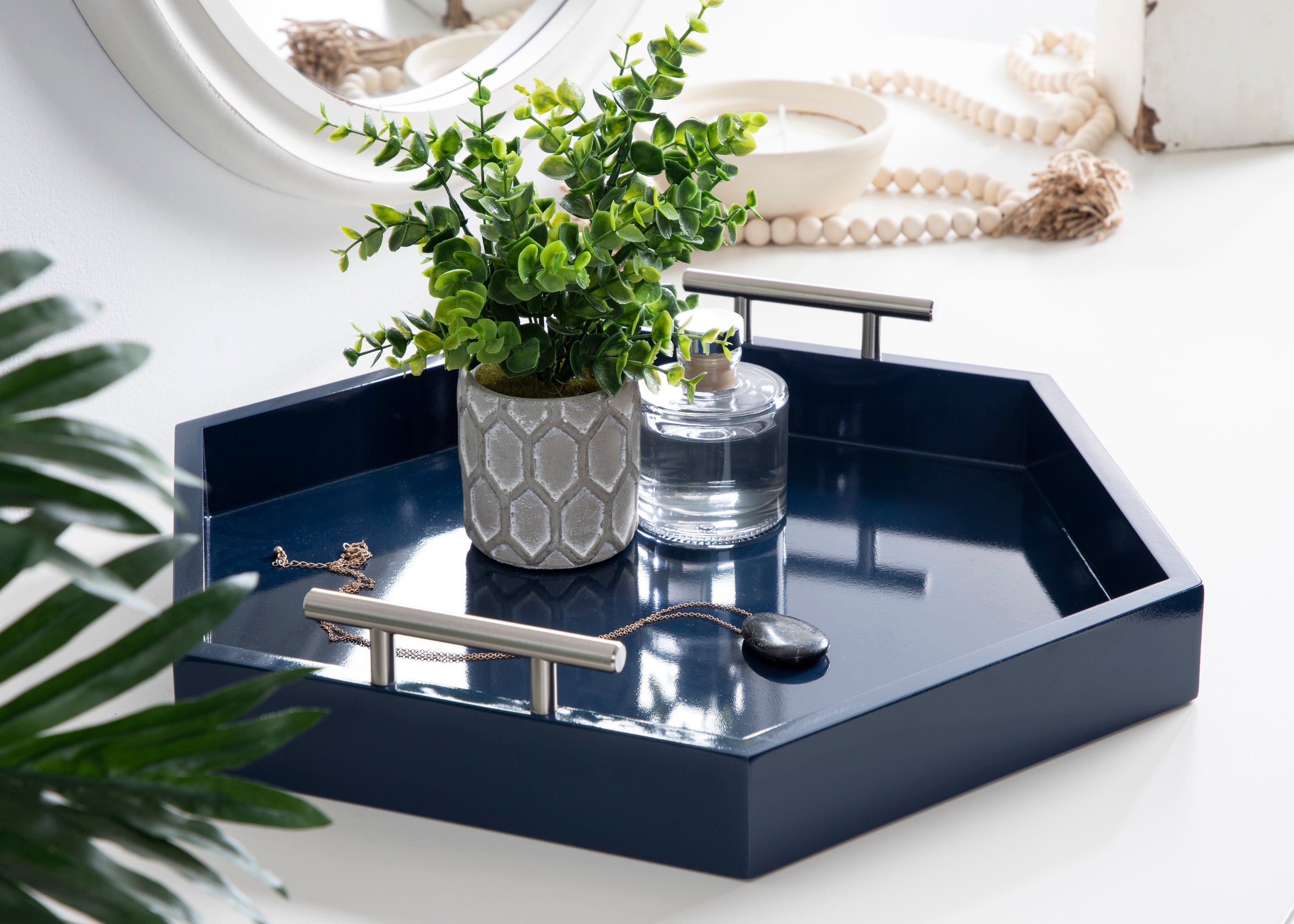 Single Tray Navy Blue Silver 18x18 8
