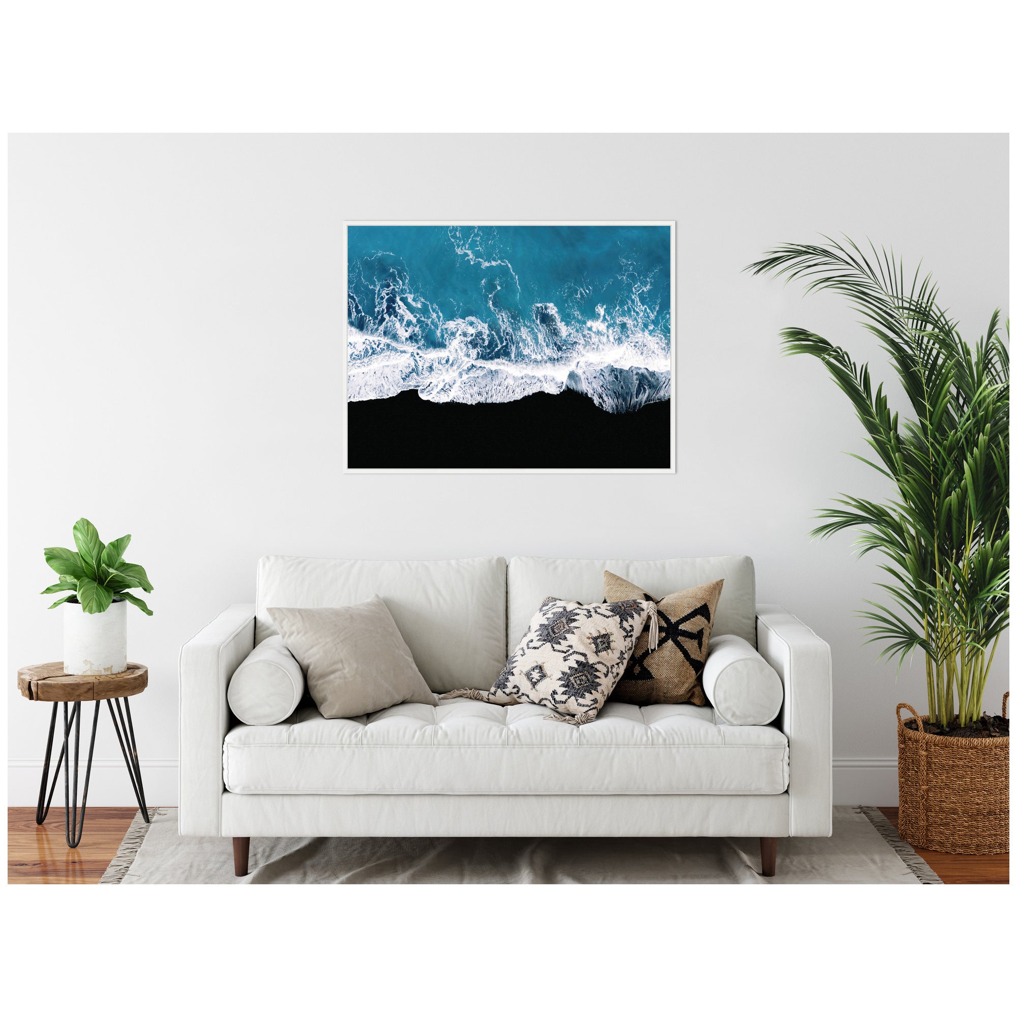 Sylvie Minimalist Ocean Waves on the Black Beach in Iceland Framed Canvas by Michael Schauer