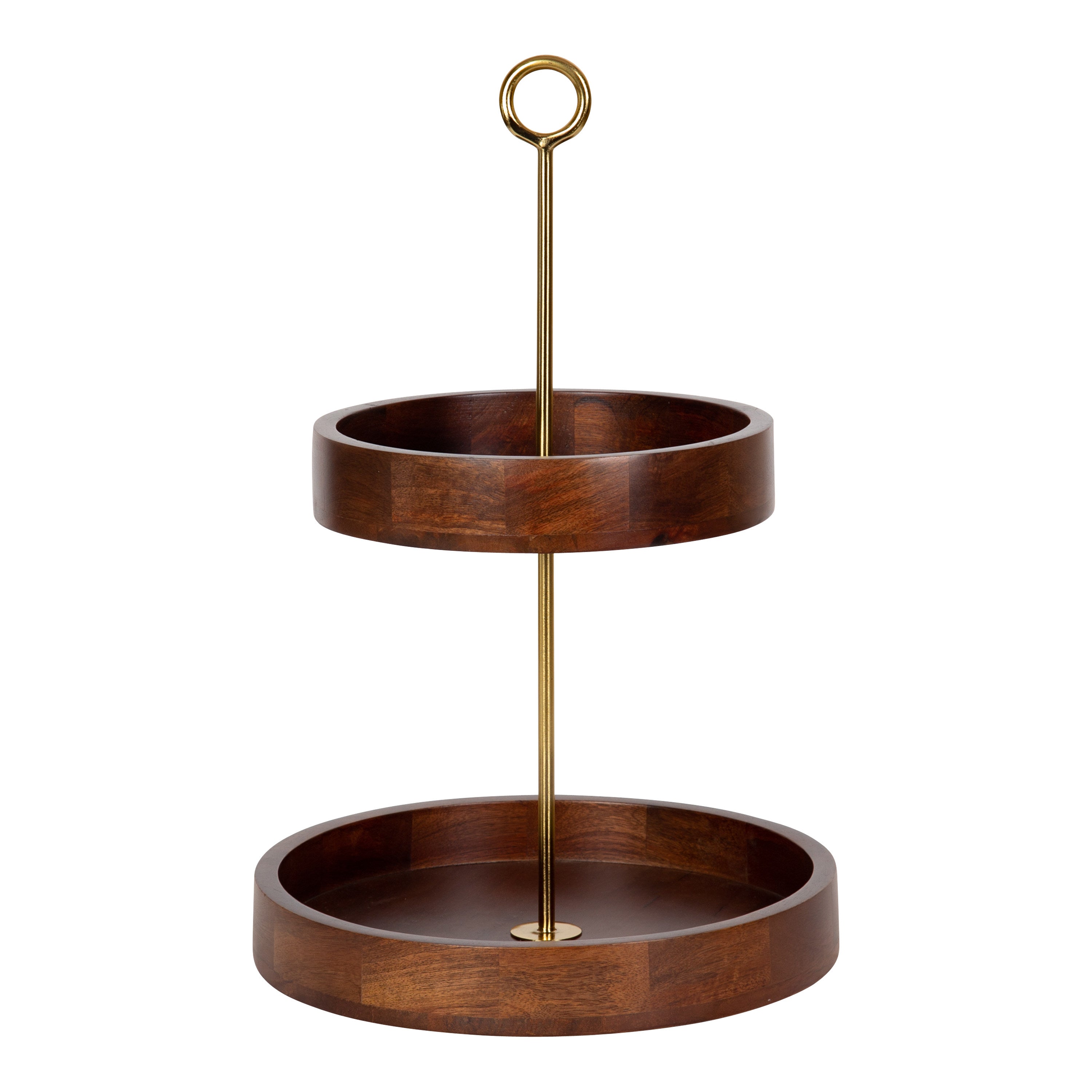 Tiered Tray Walnut Brown Gold 13x13x20 1
