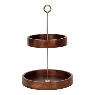 Tiered Tray Walnut Brown Gold 13x13x20 1