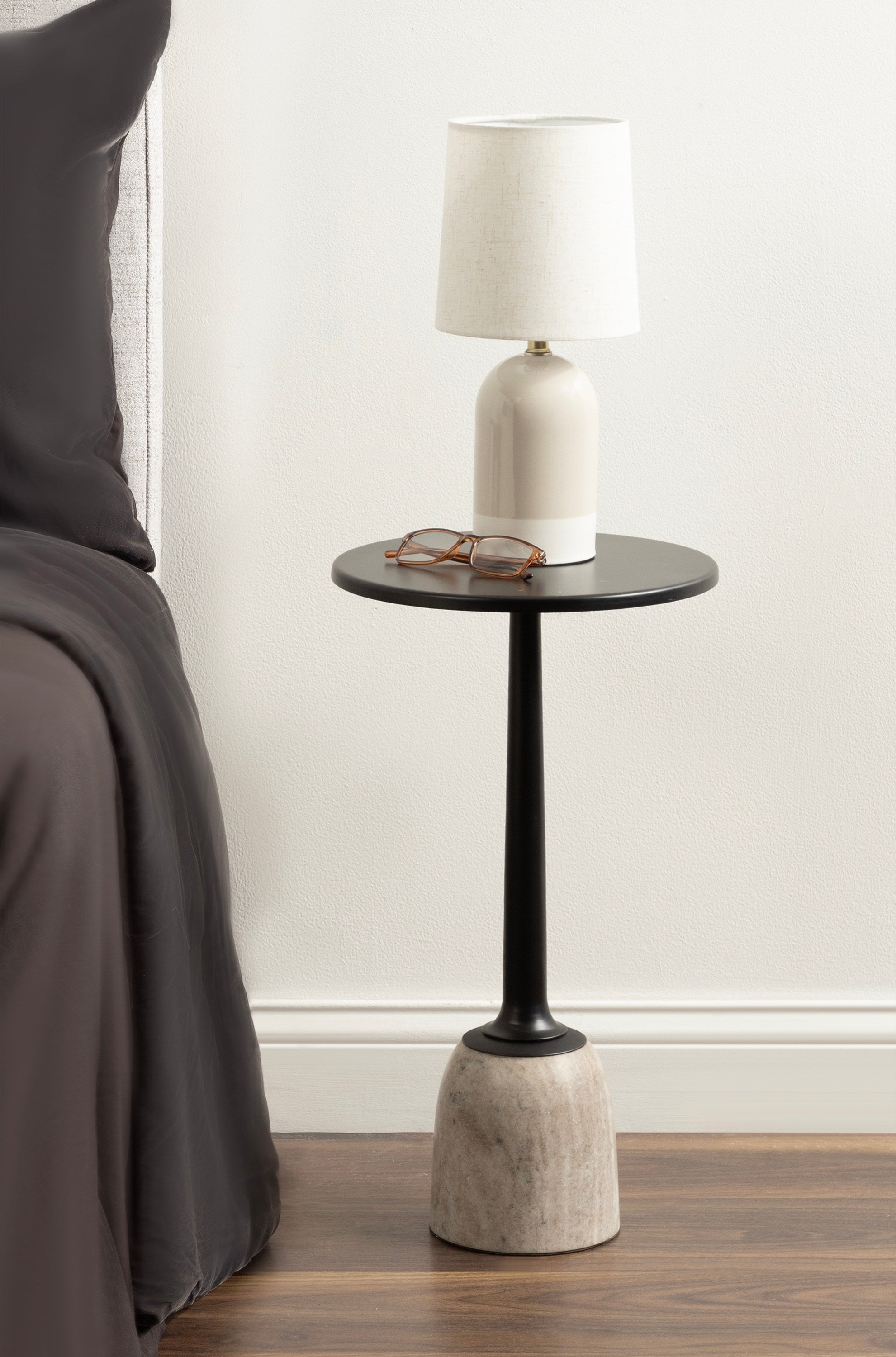 Nyall Round Metal and Marble Drink Table