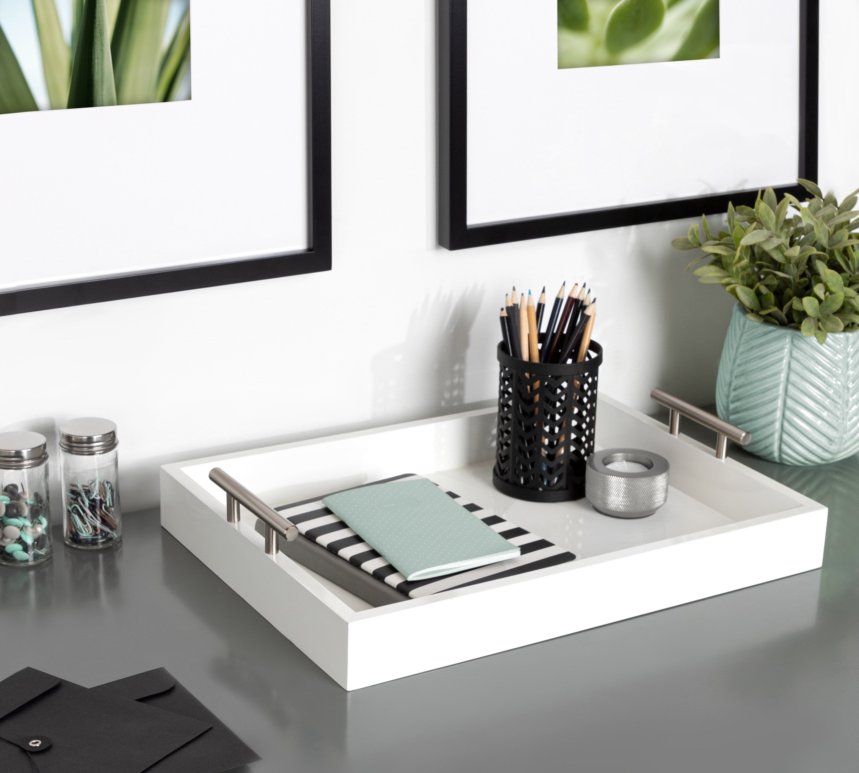 Single Tray White Silver 17x13 6