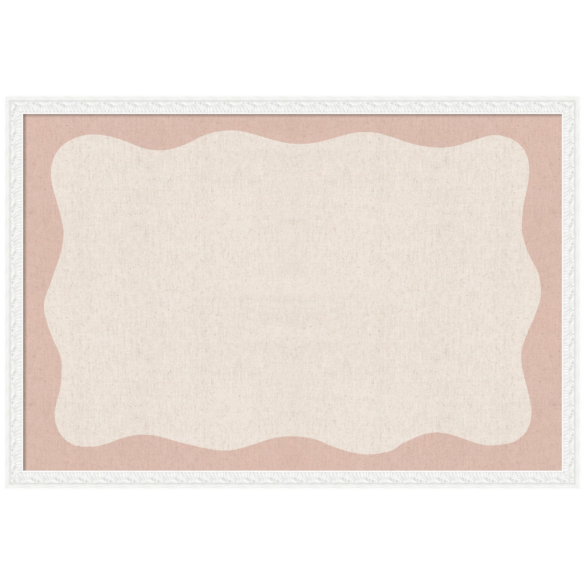 Framed Fabric Pinboard Wavy Linen Light and Pink Wall Organization