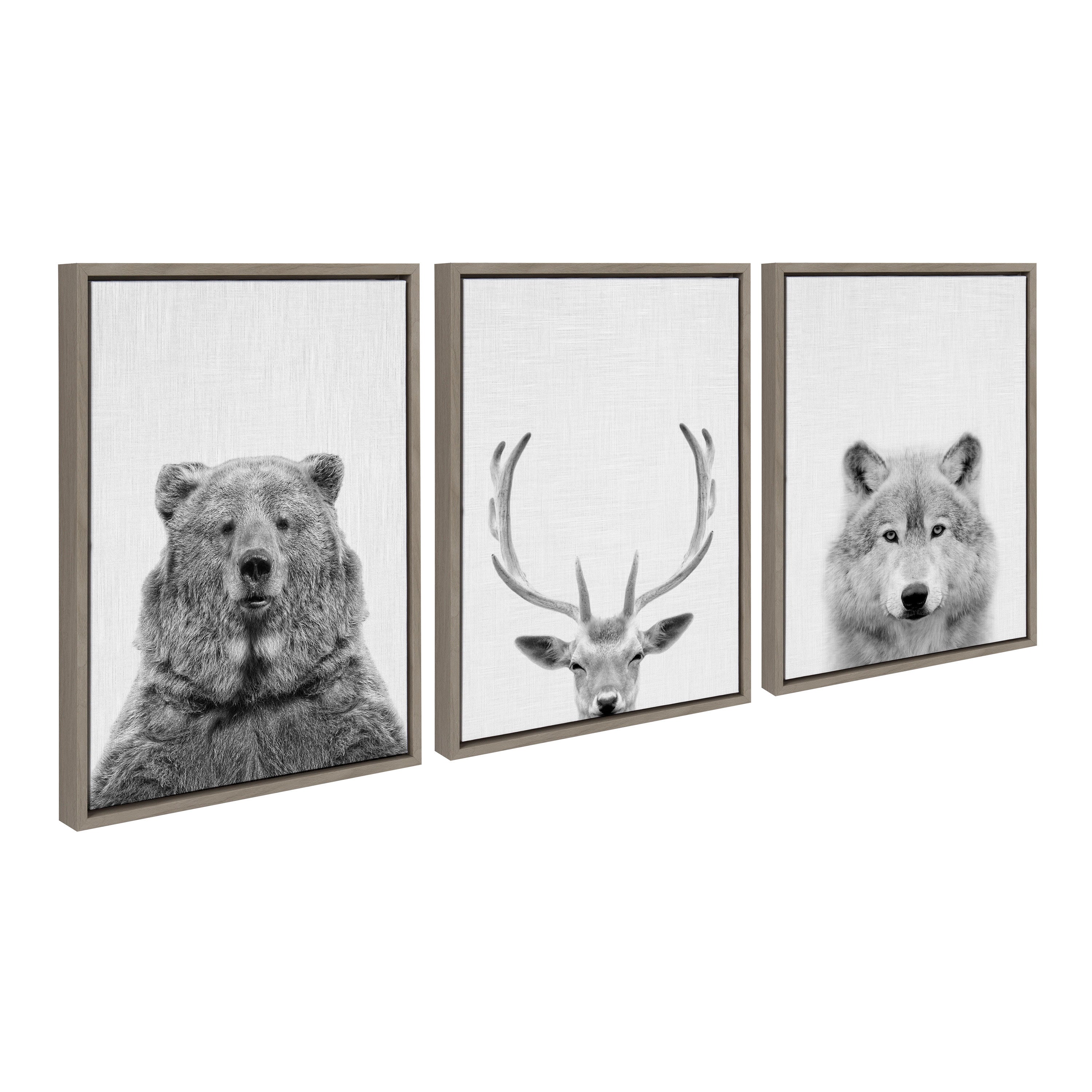 Sylvie Bear Deer and Wolf Framed Canvas Art Set by Simon Te of Tai Prints