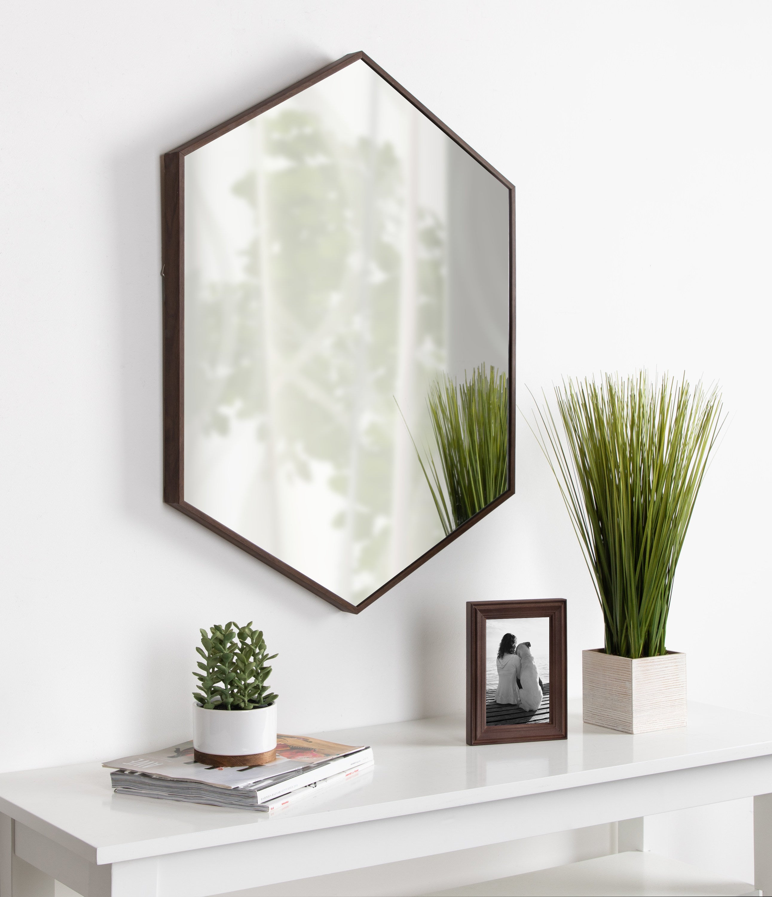 Hexagon Mirror Walnut Brown 22x31 6