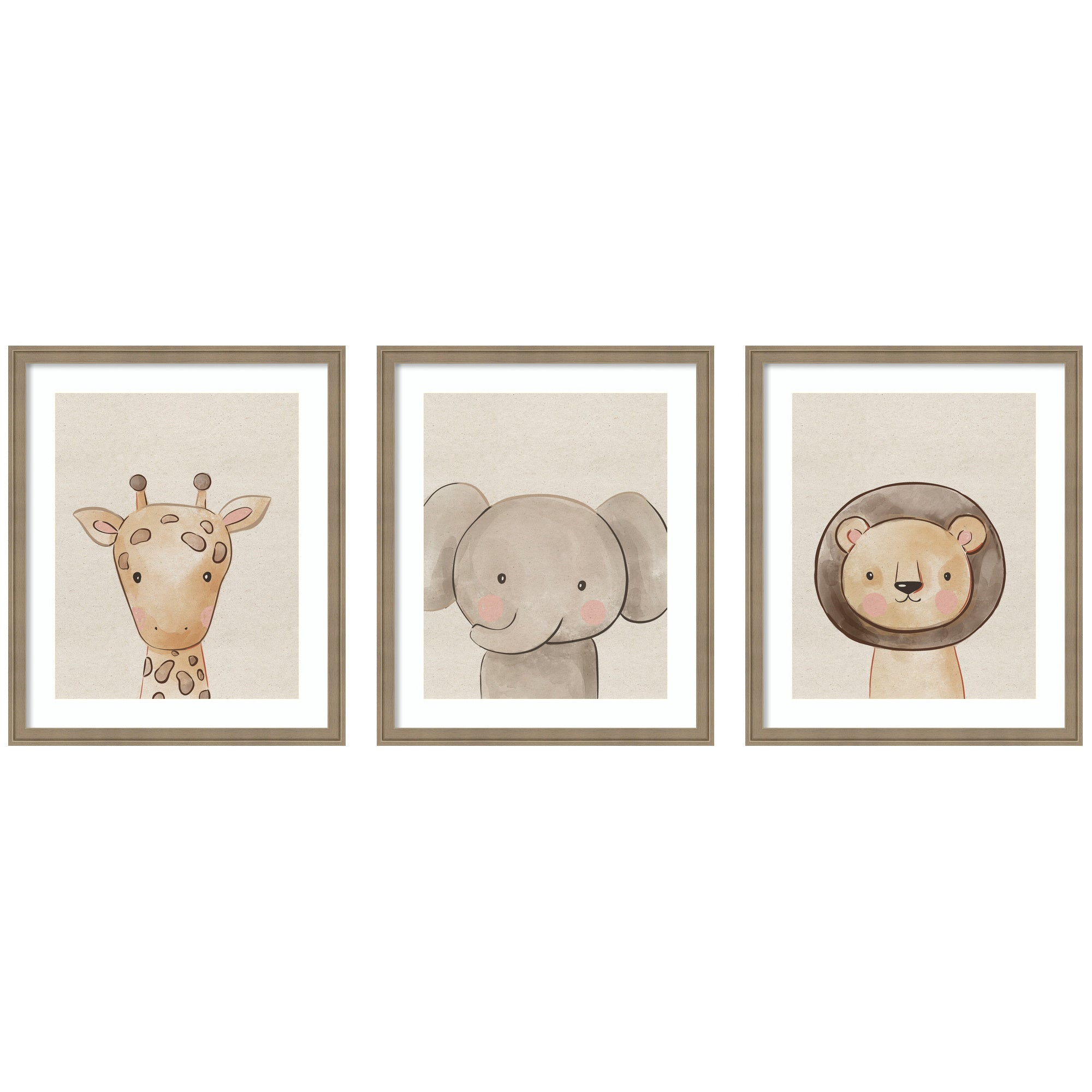 Baby Animal Portrait 3 Piece Framed Wall Art Print Set by The Creative Bunch Studio