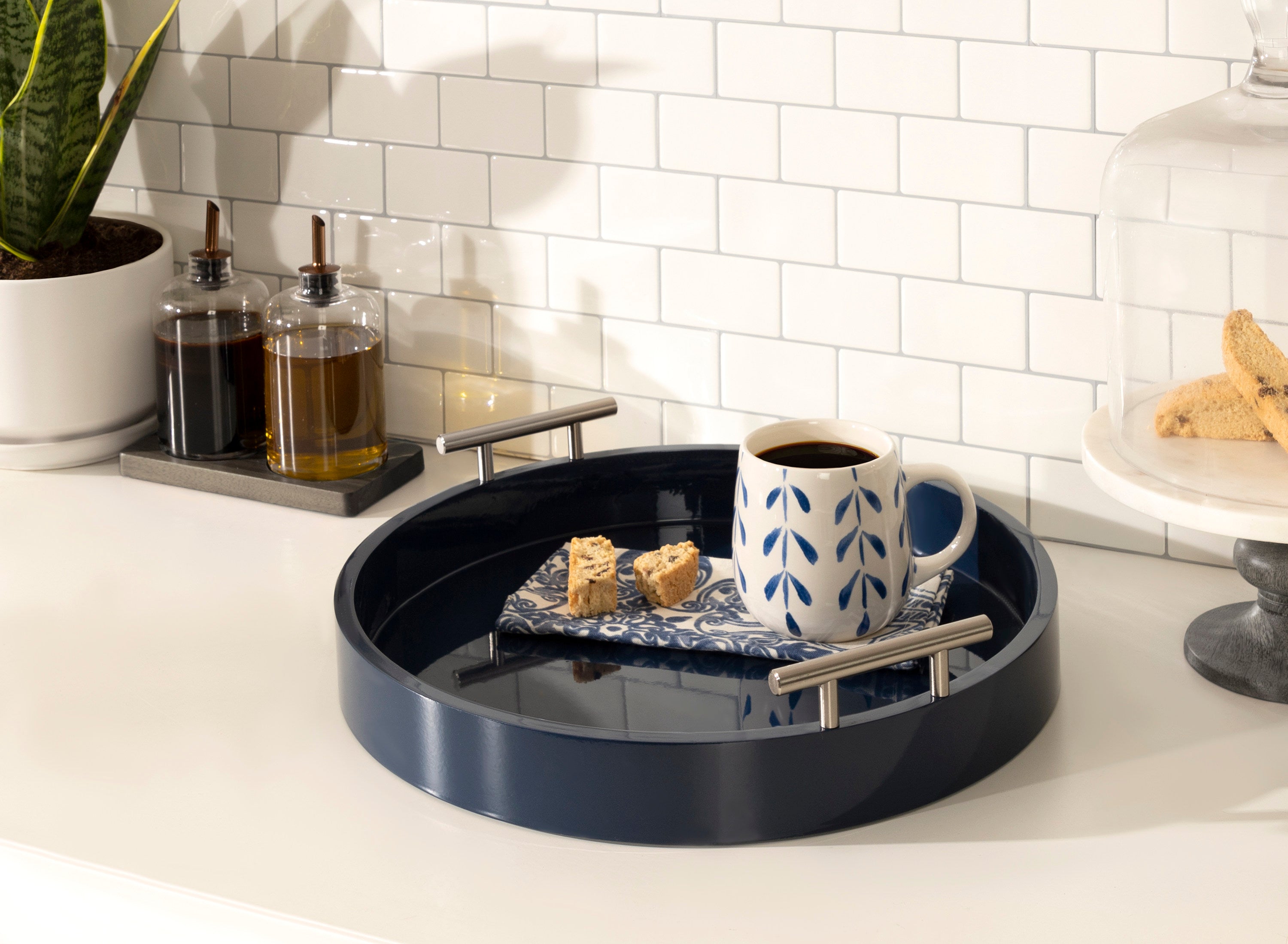 Single Tray Navy Blue Silver 15.5" Diameter 7