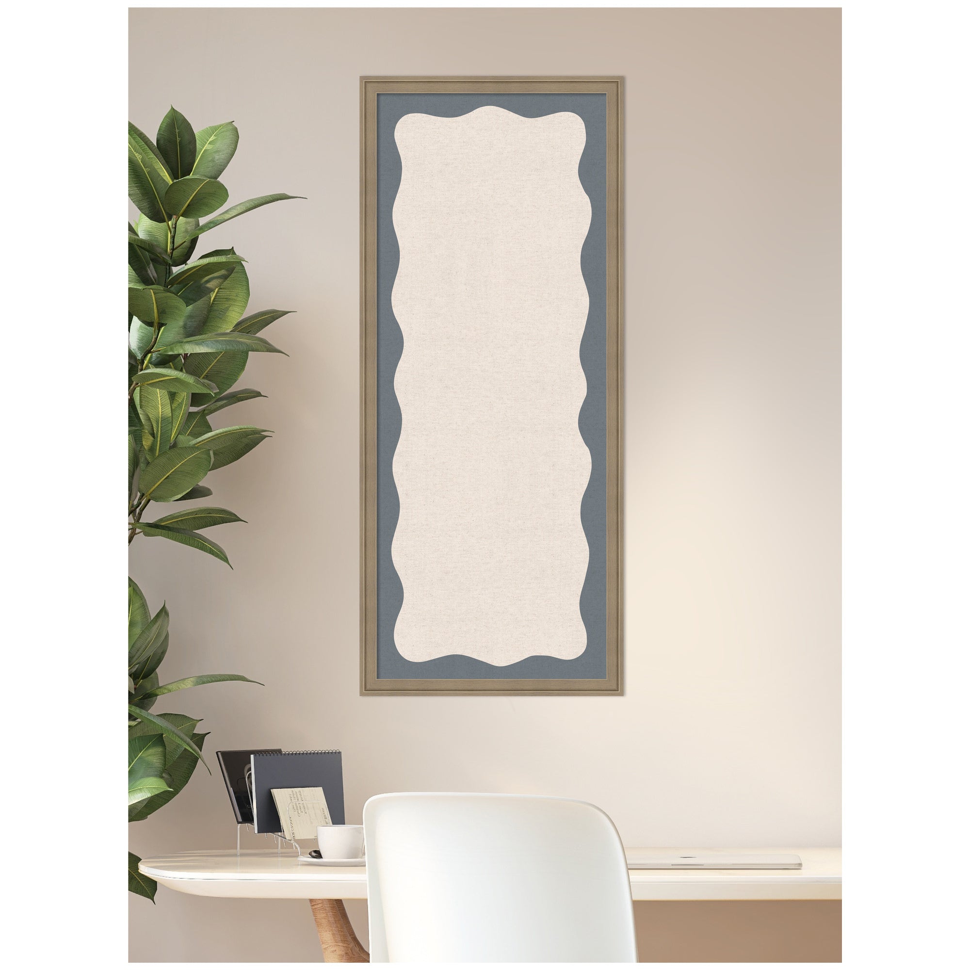Framed Fabric Pinboard Wavy Linen and Smokey Blue Wall Organization