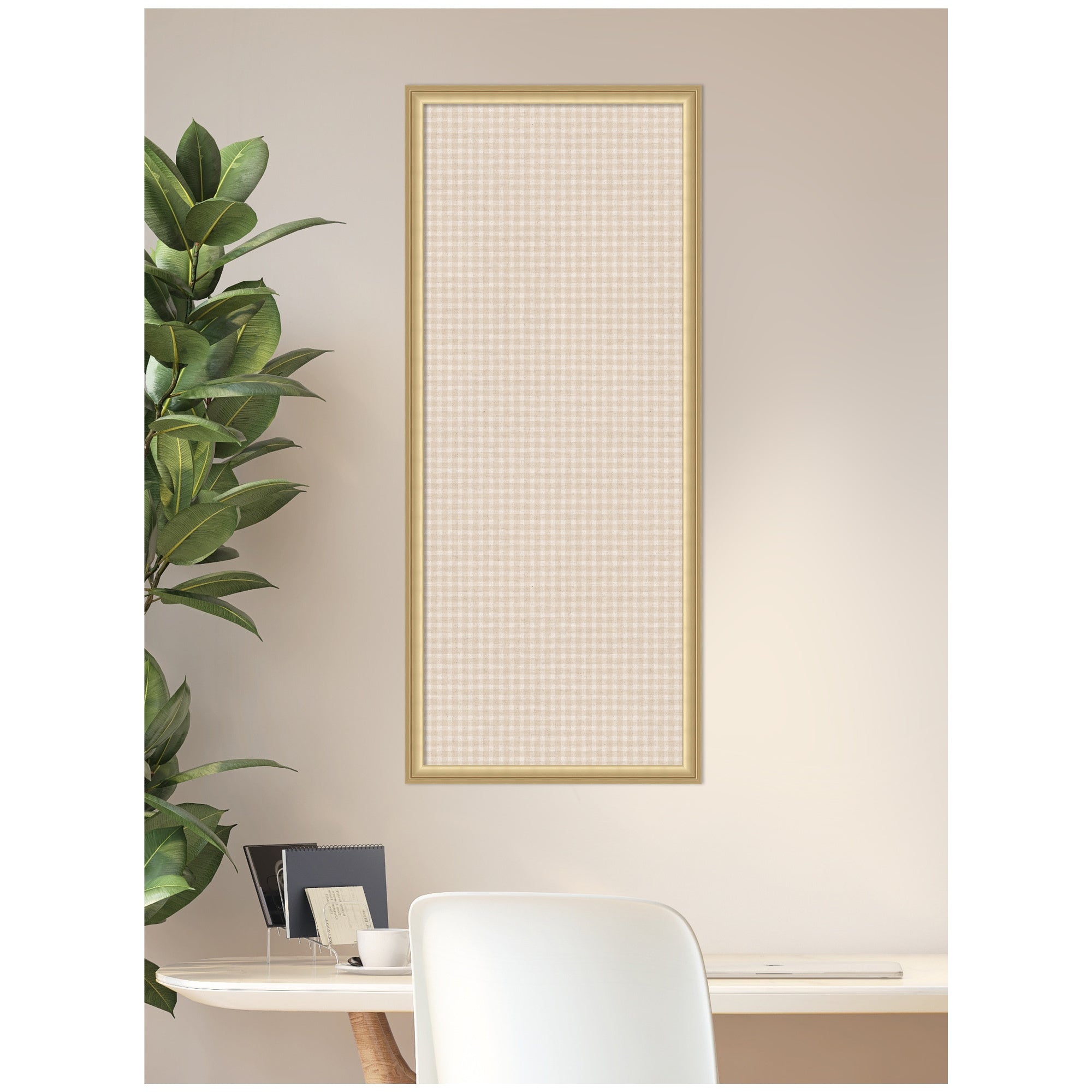 Framed Fabric Pinboard Mini Gingham Neutral Linen Wall Organization